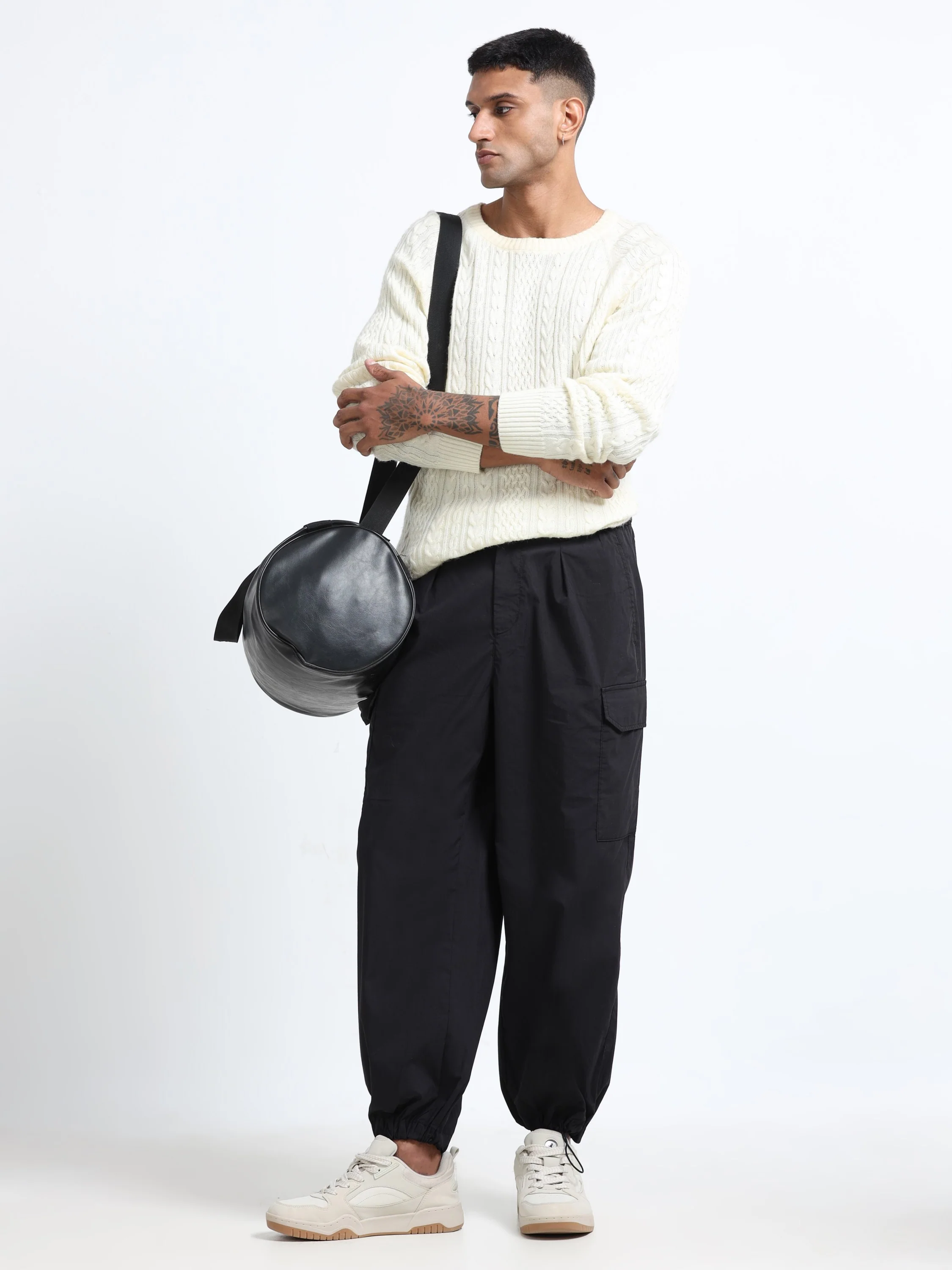 Men Black Baggy Parachute Cargo Pants - Image 10