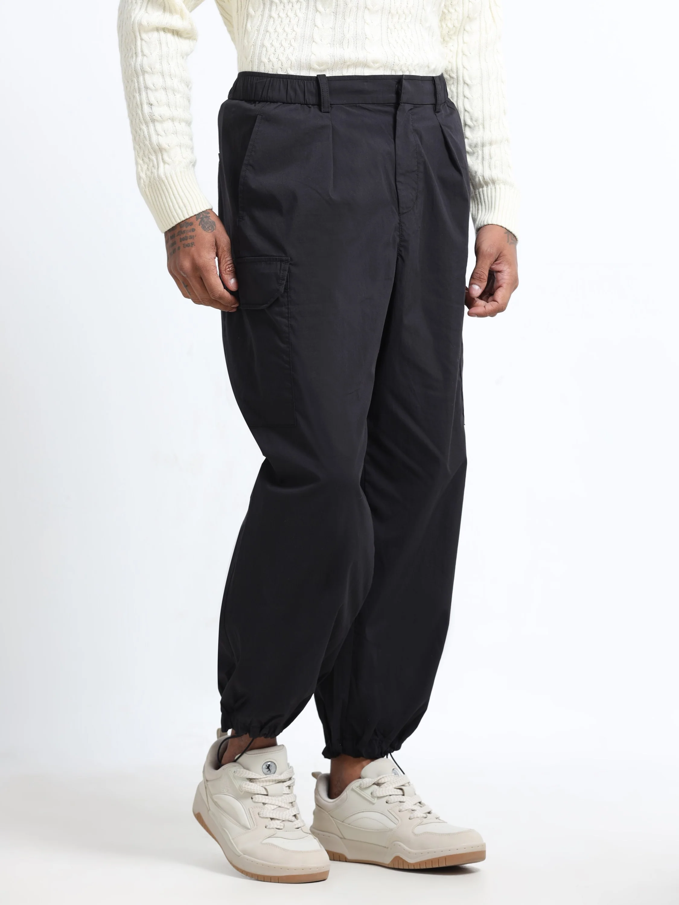 Men Black Baggy Parachute Cargo Pants - Image 3