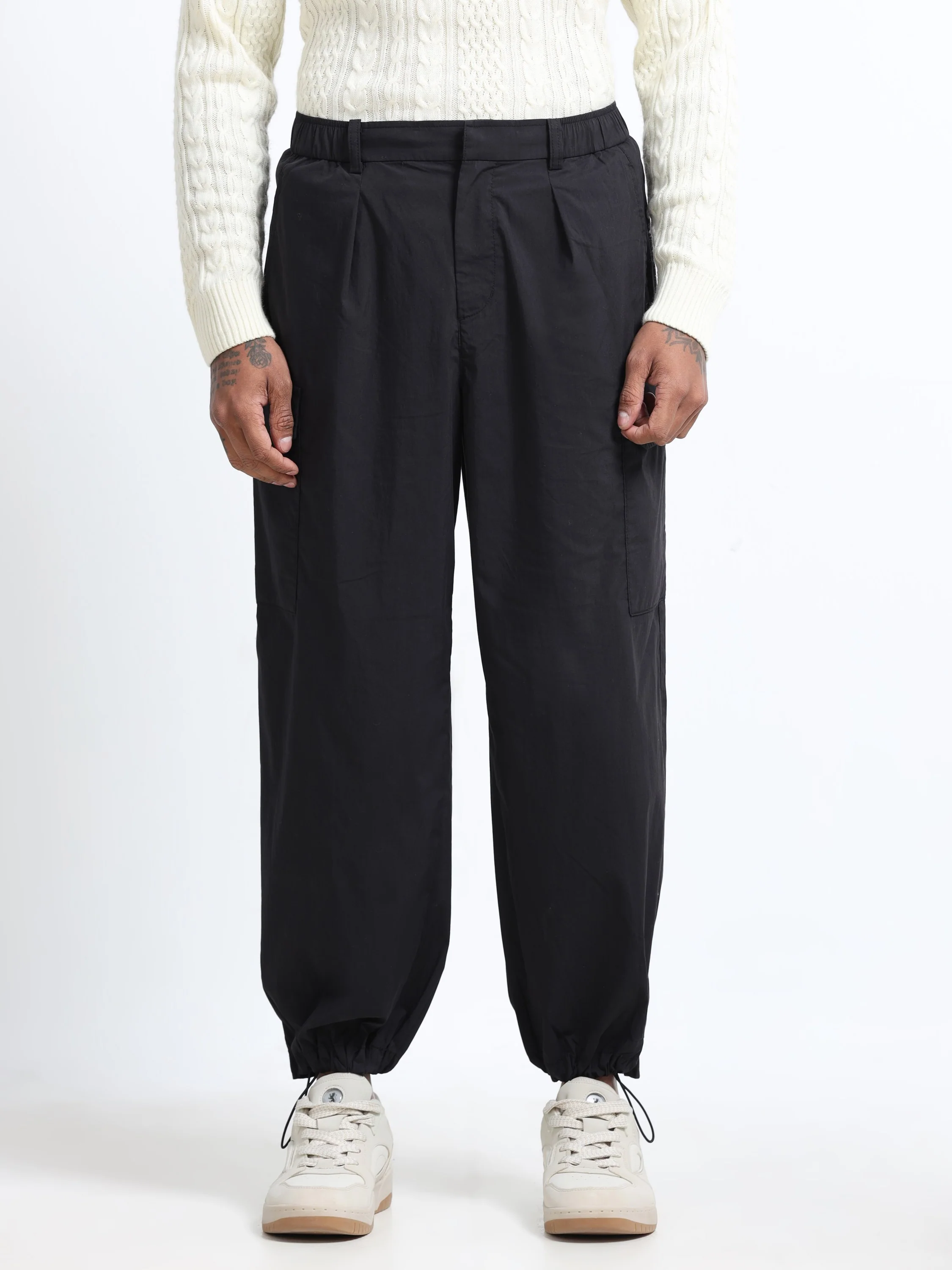 Men Black Baggy Parachute Cargo Pants - Image 7