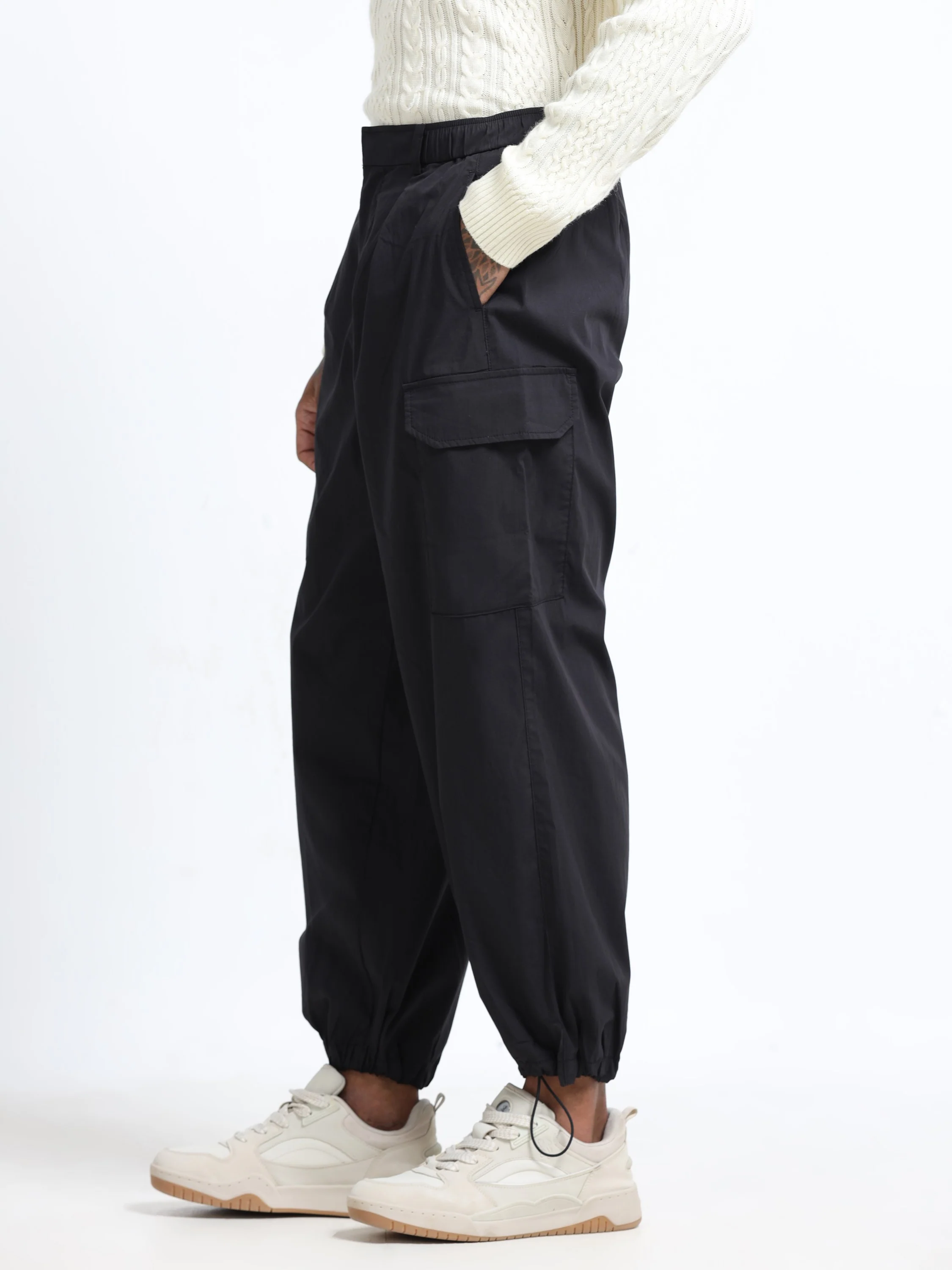 Men Black Baggy Parachute Cargo Pants - Image 8