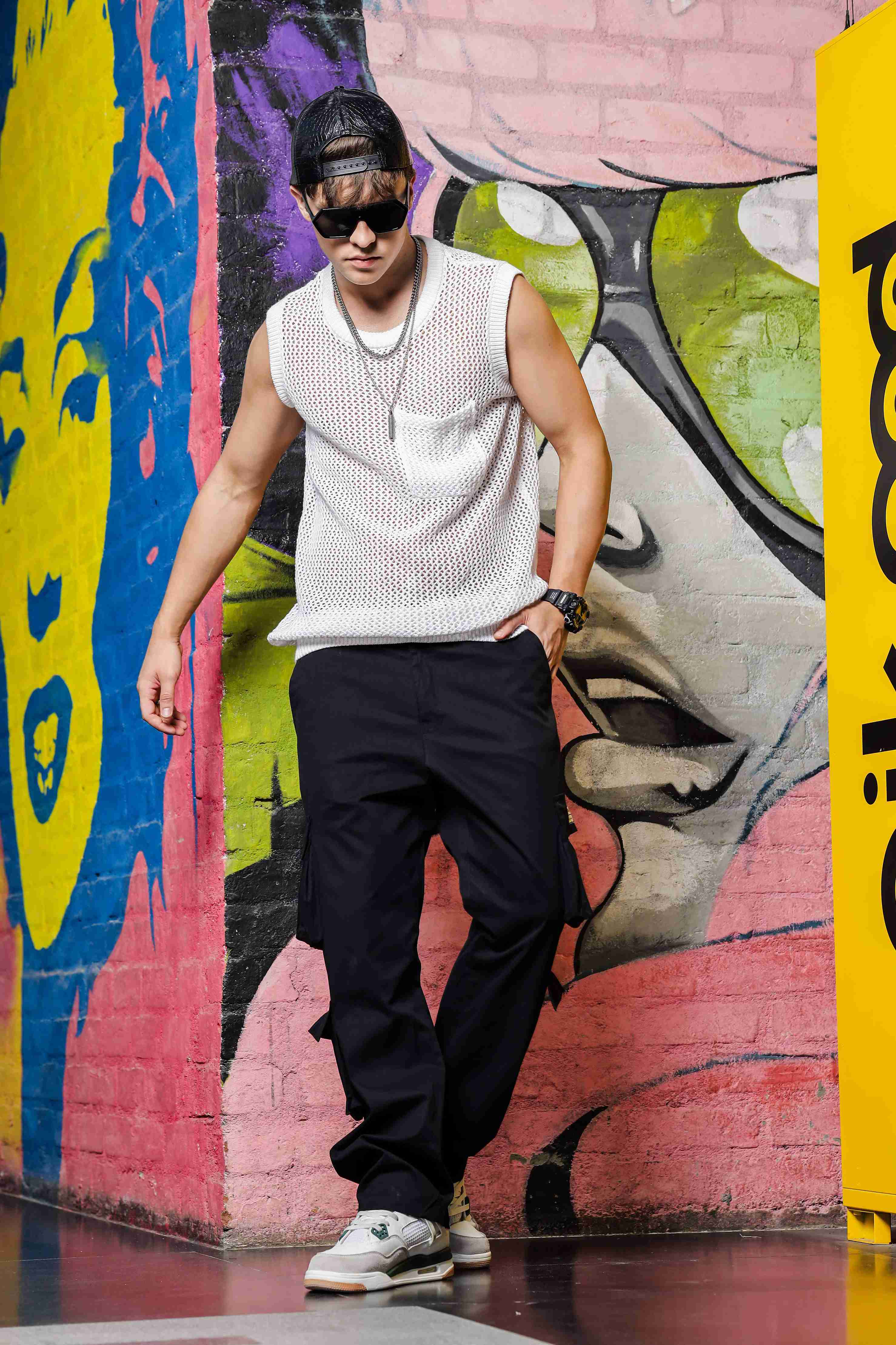 Men Black Baggy Fit Cargo Trousers - Image 7
