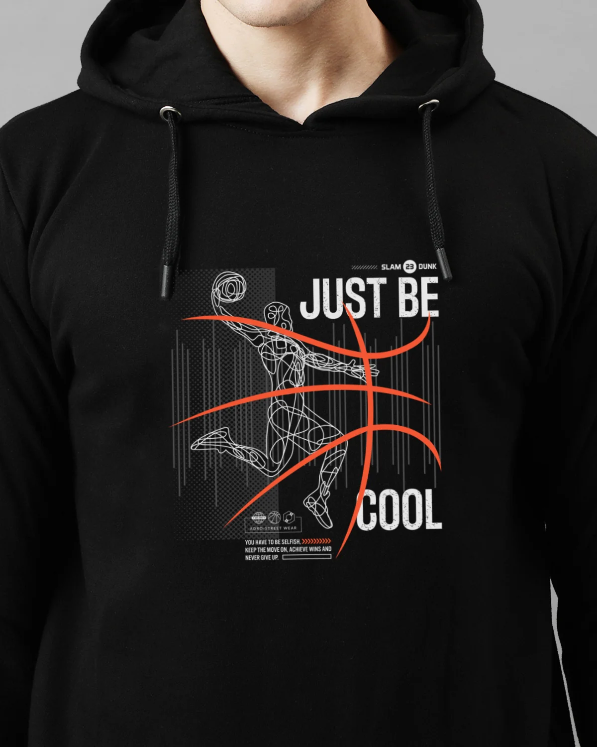 Men Black Basketball Design Hoodie - Image 2