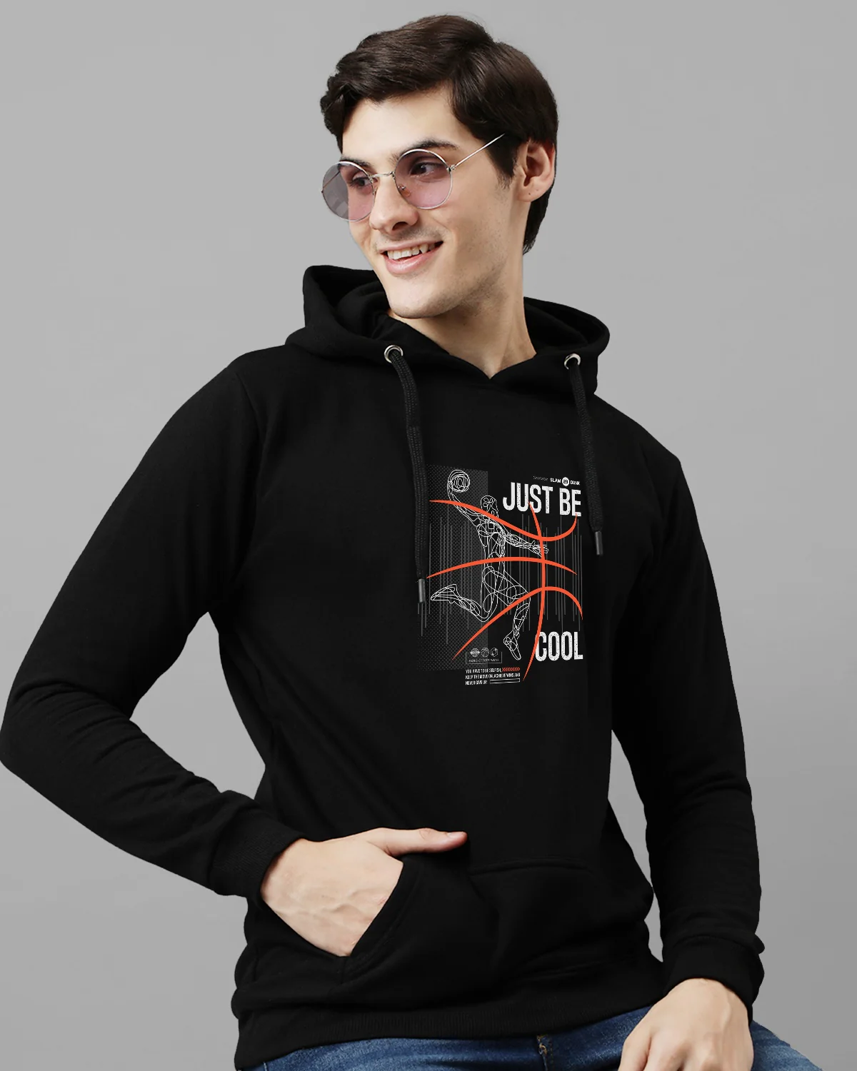 Men Black Basketball Design Hoodie - Image 4