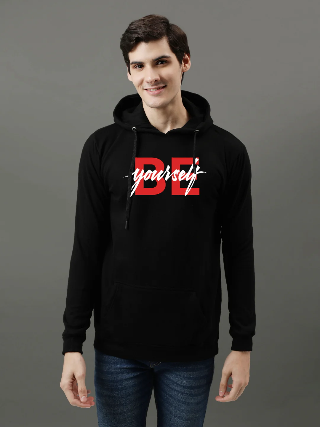 Men Black Be Yourself ton Printed Hoodie - Image 2