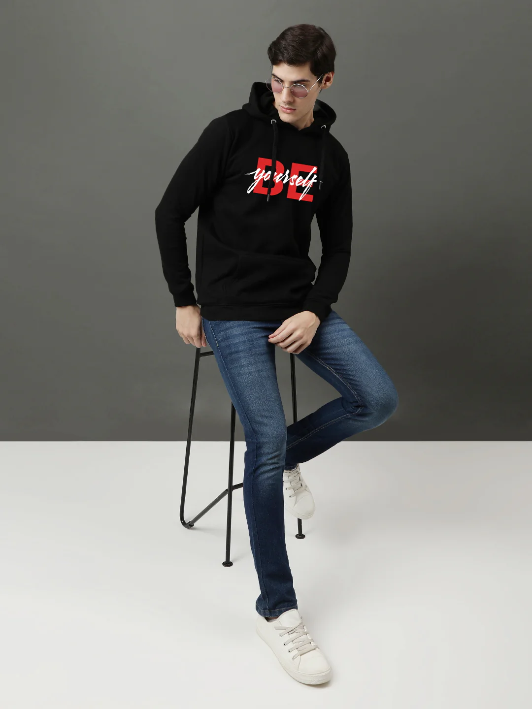 Men Black Be Yourself ton Printed Hoodie - Image 5