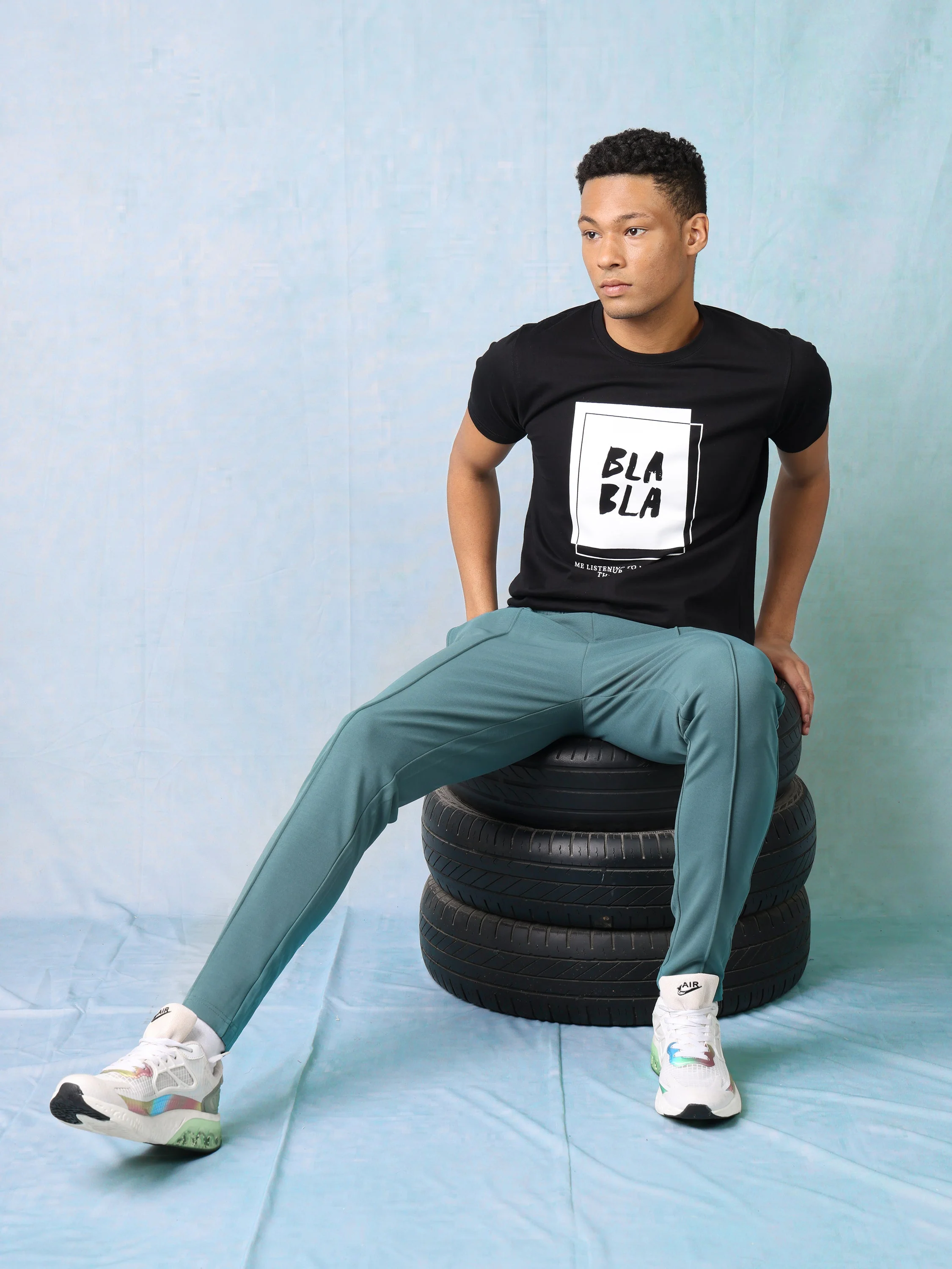Men Black Bla Bla T-Shirt - Image 2