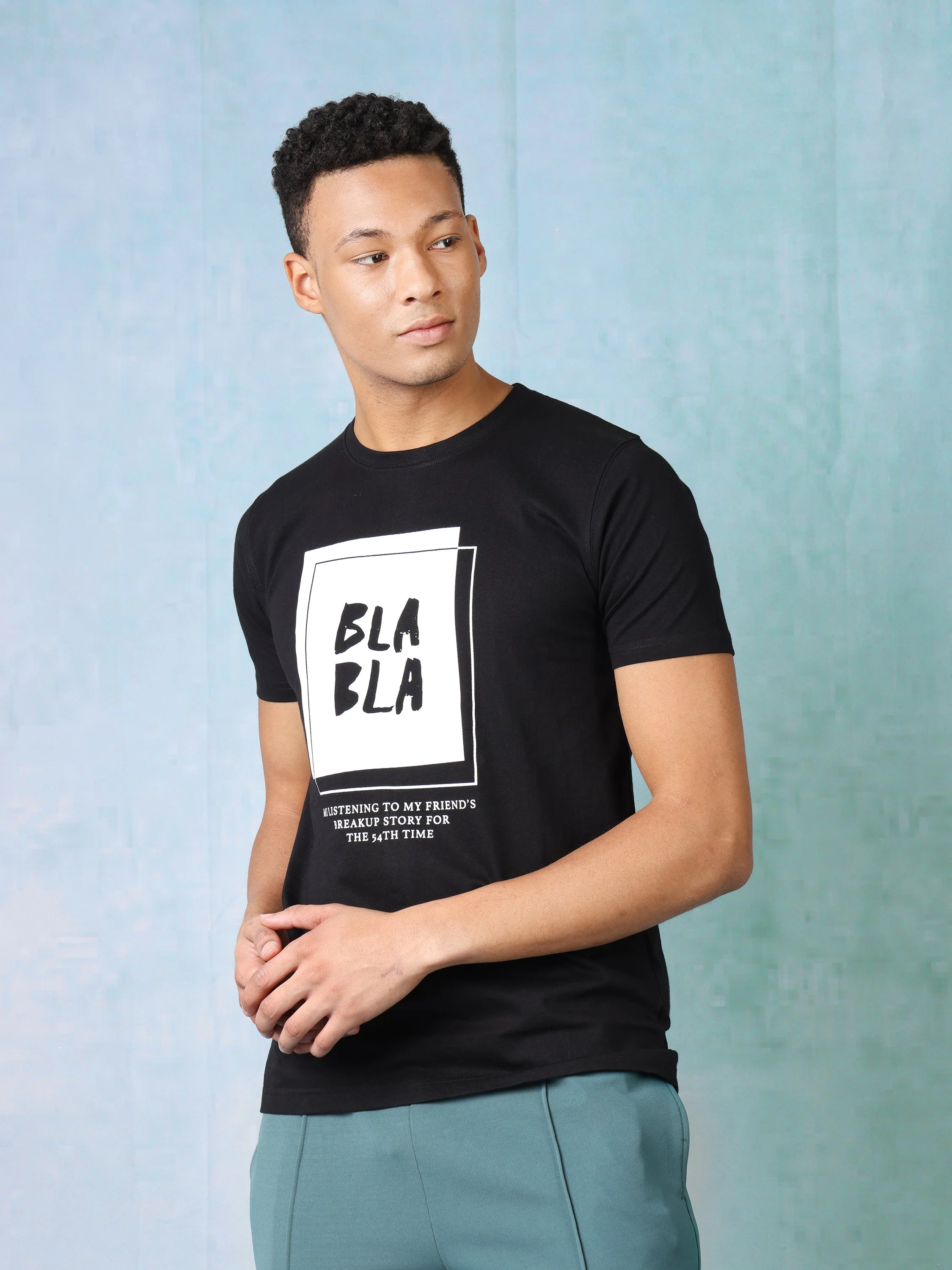Men Black Bla Bla T-Shirt - Image 3