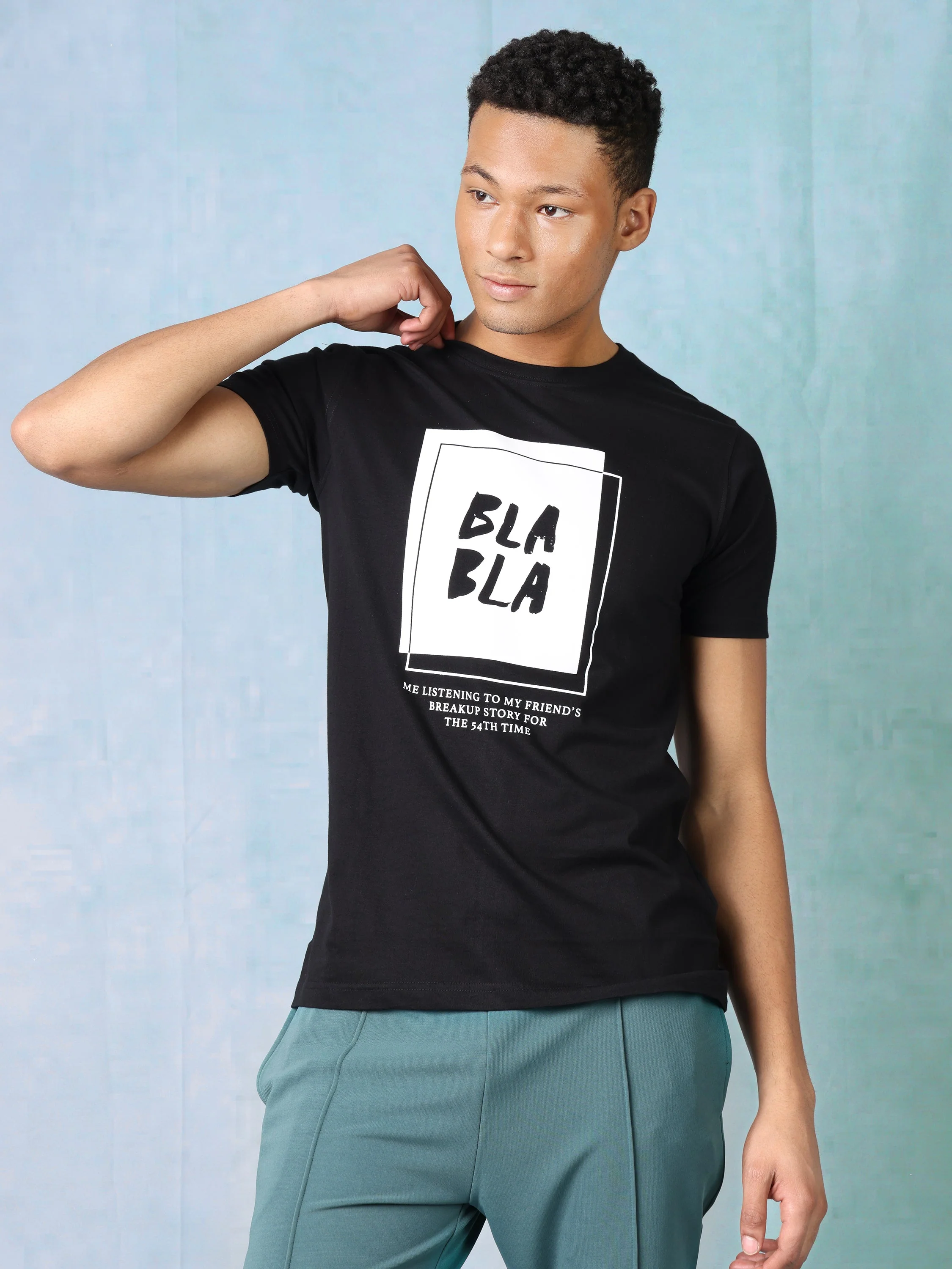 Men Black Bla Bla T-Shirt - Image 5