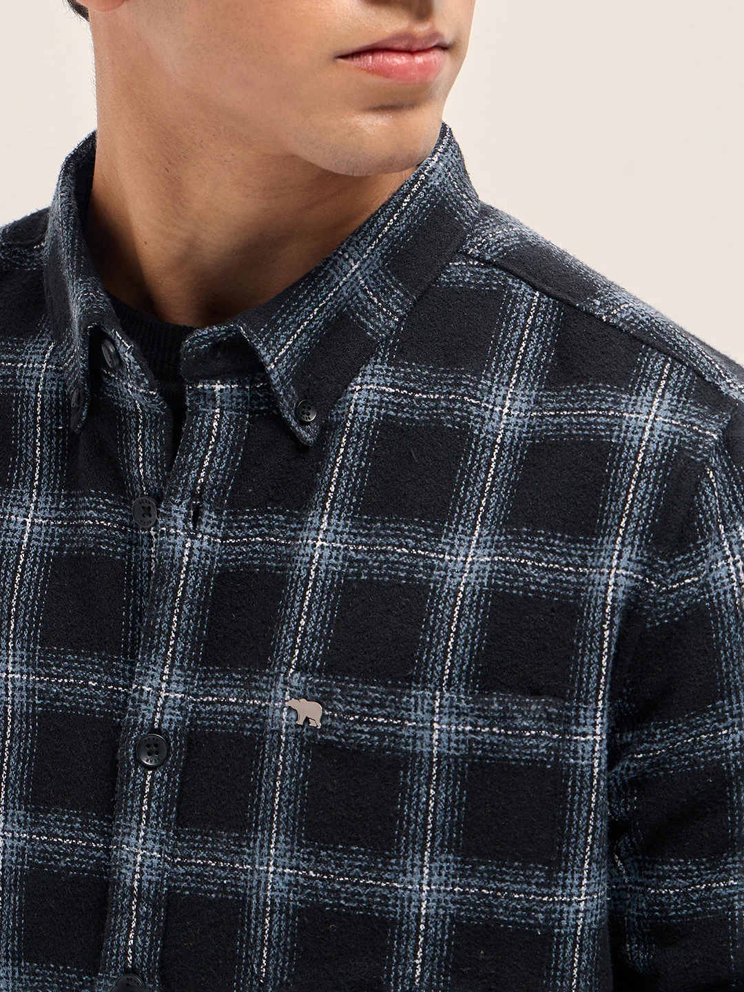 Men Black Block Check Slim Fit Casual Shirt - Image 5