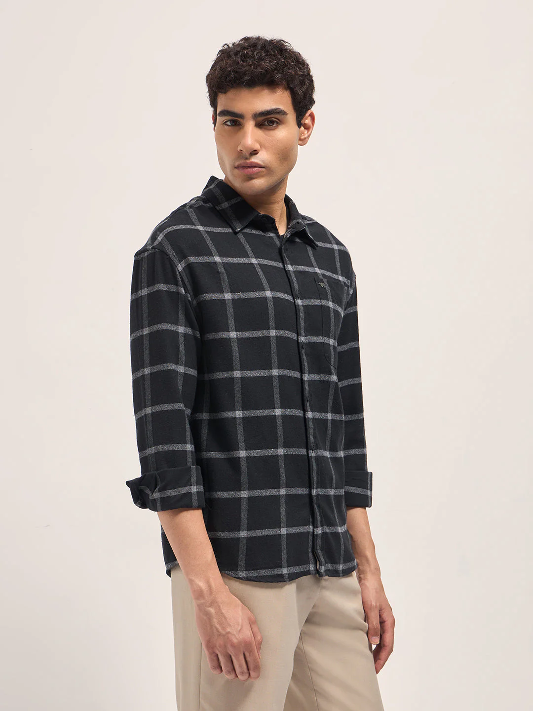 Men Black Block Checked Relax Fit Casual Shirt - Image 3