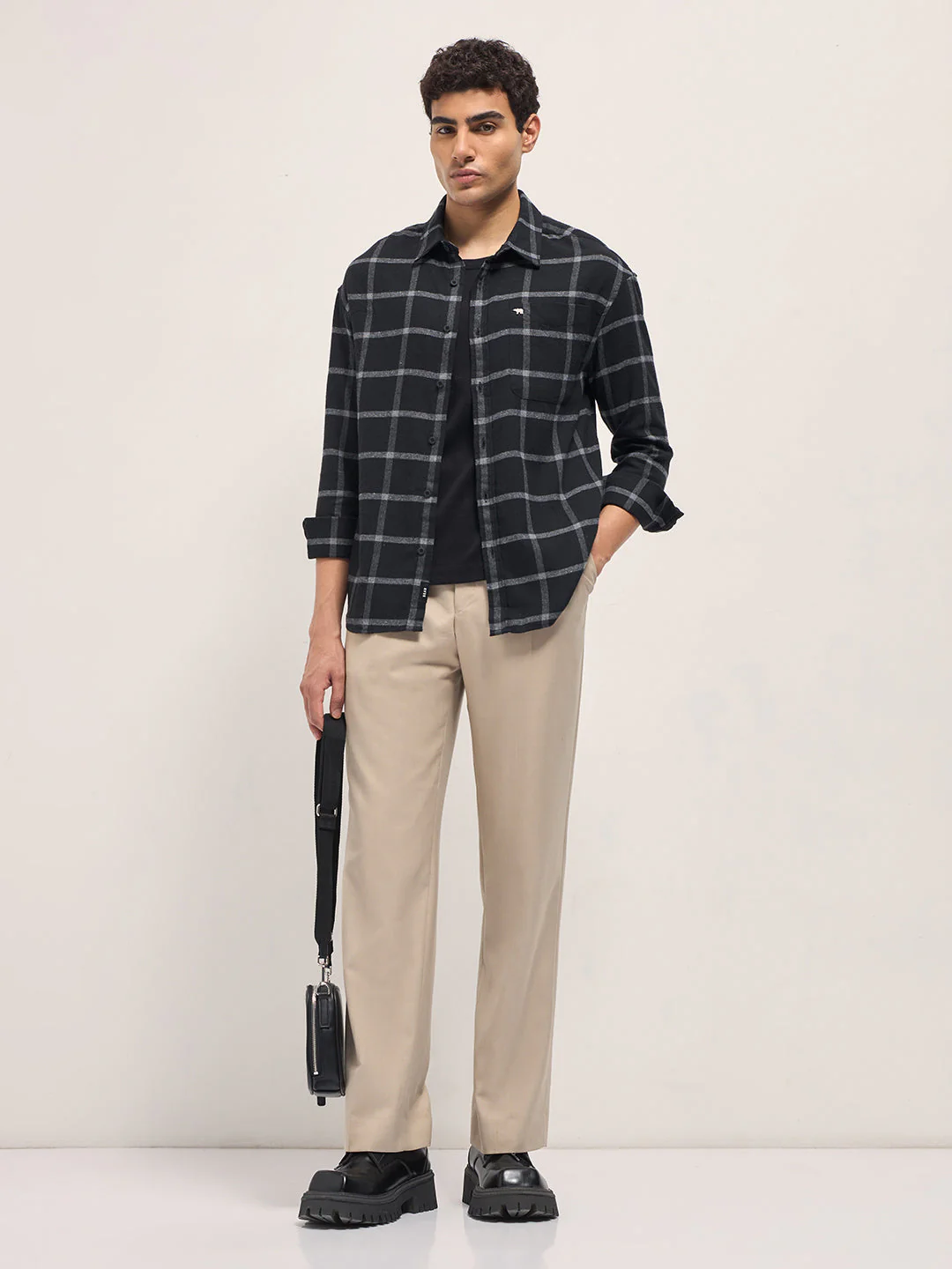 Men Black Block Checked Relax Fit Casual Shirt - Image 4