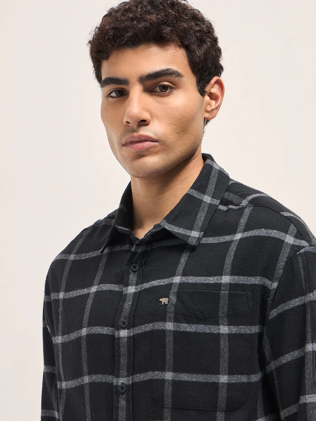 Men Black Block Checked Relax Fit Casual Shirt - Image 5