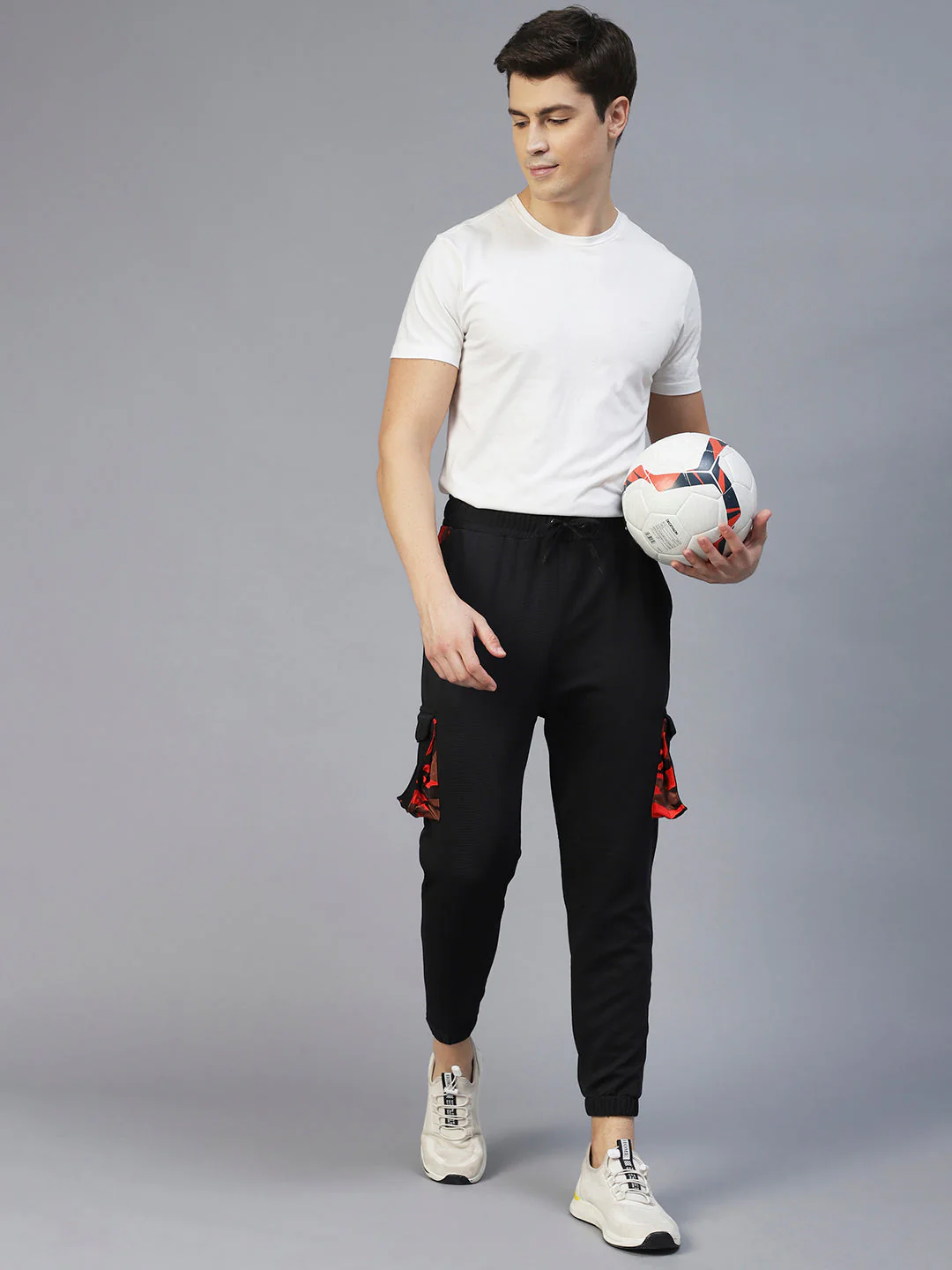 Men Black Camo Print Pocket Detail Poly Corduroy Jogger - Image 3