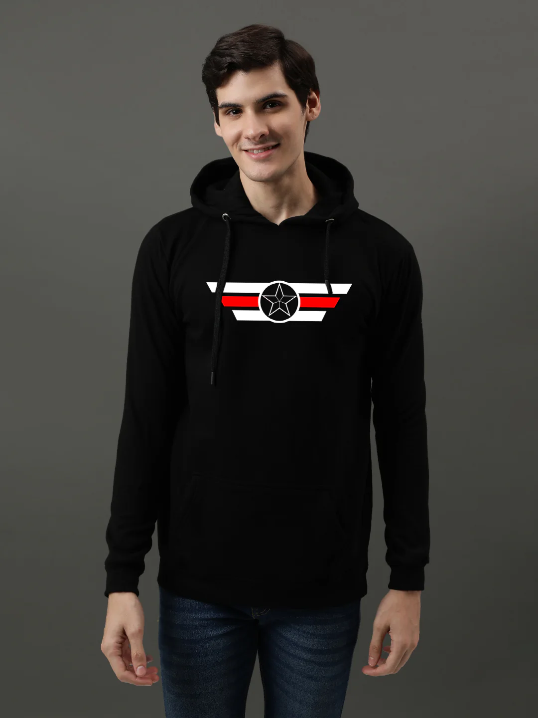 Men Black Captain America Printed Hoodie - Image 2