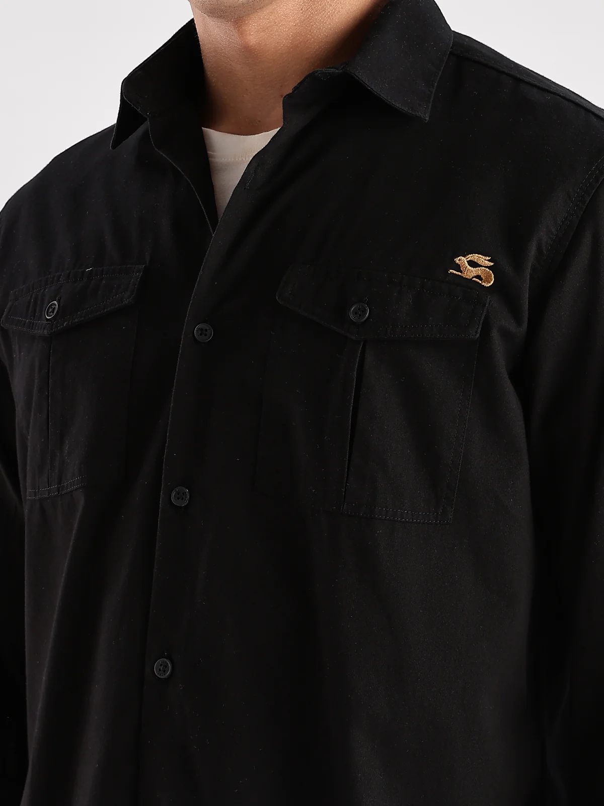 Men Black Cargo Shirt - Image 2