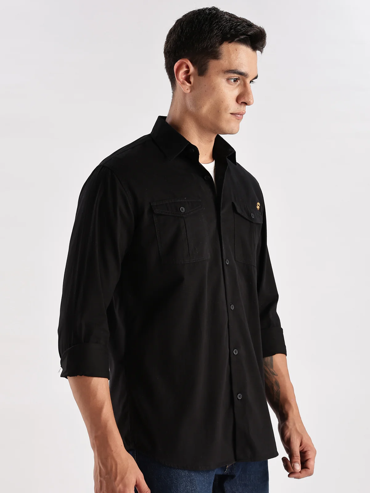 Men Black Cargo Shirt - Image 4