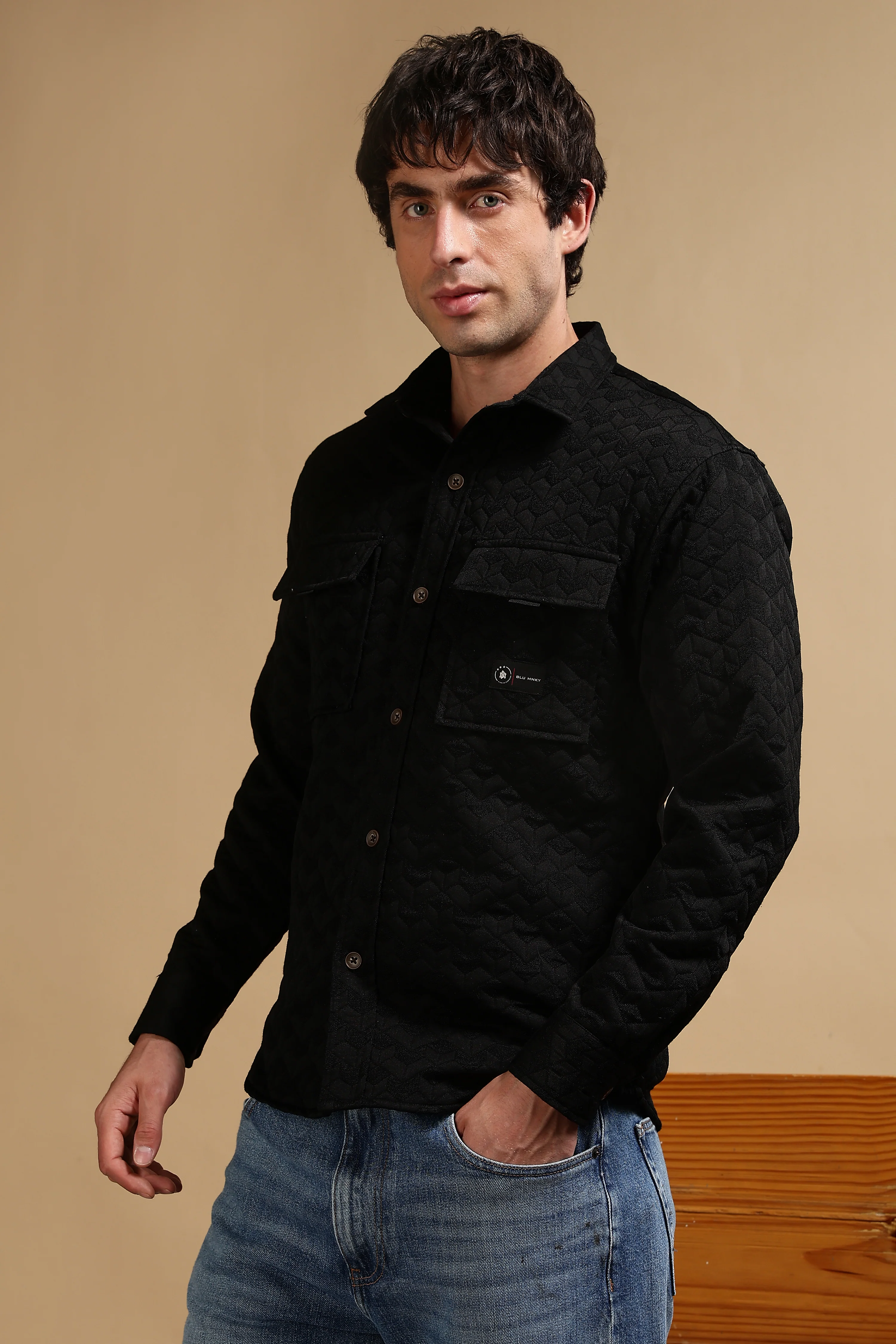 Men Black Casual Shacket - Image 5