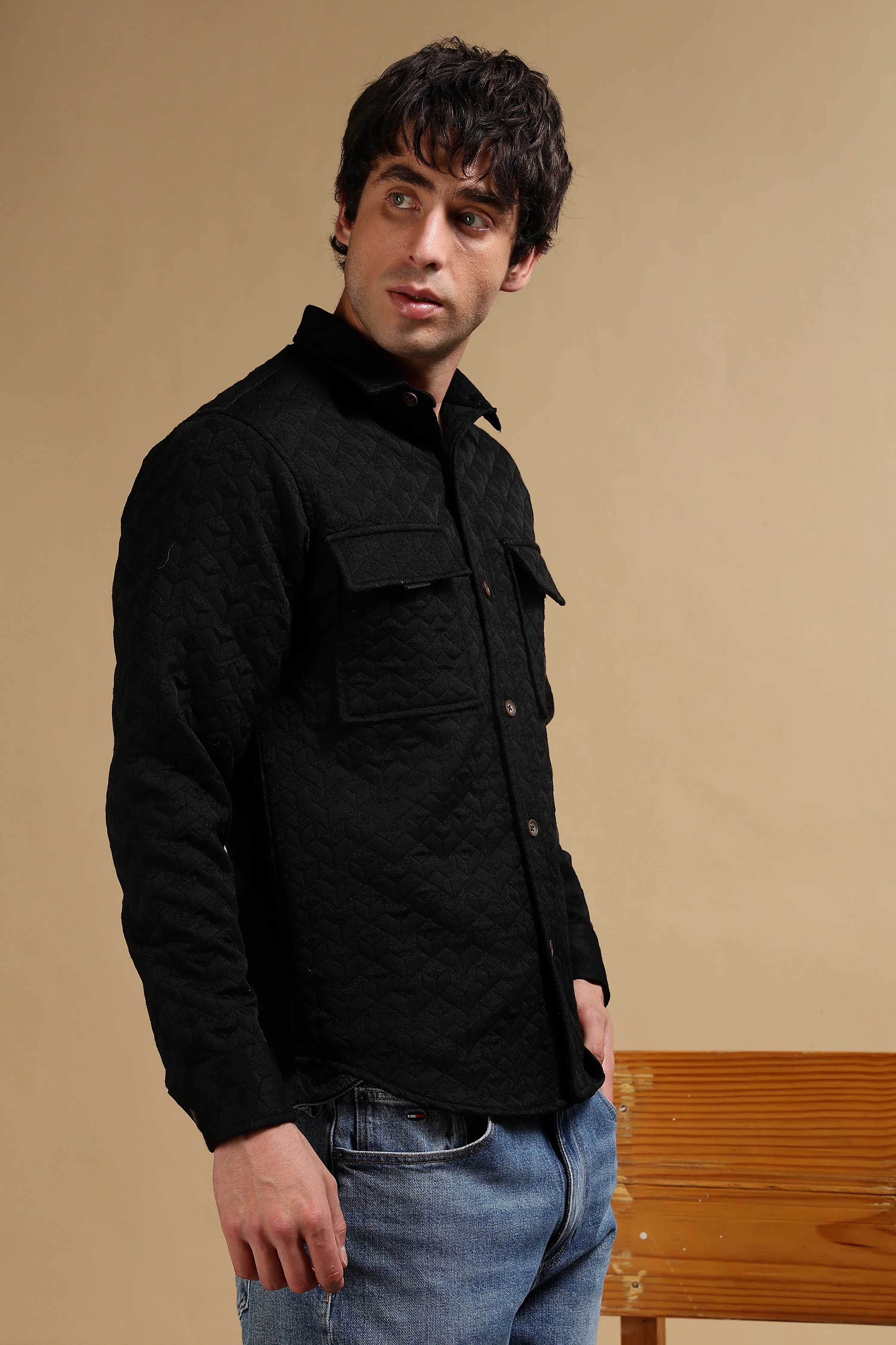 Men Black Casual Shacket - Image 6