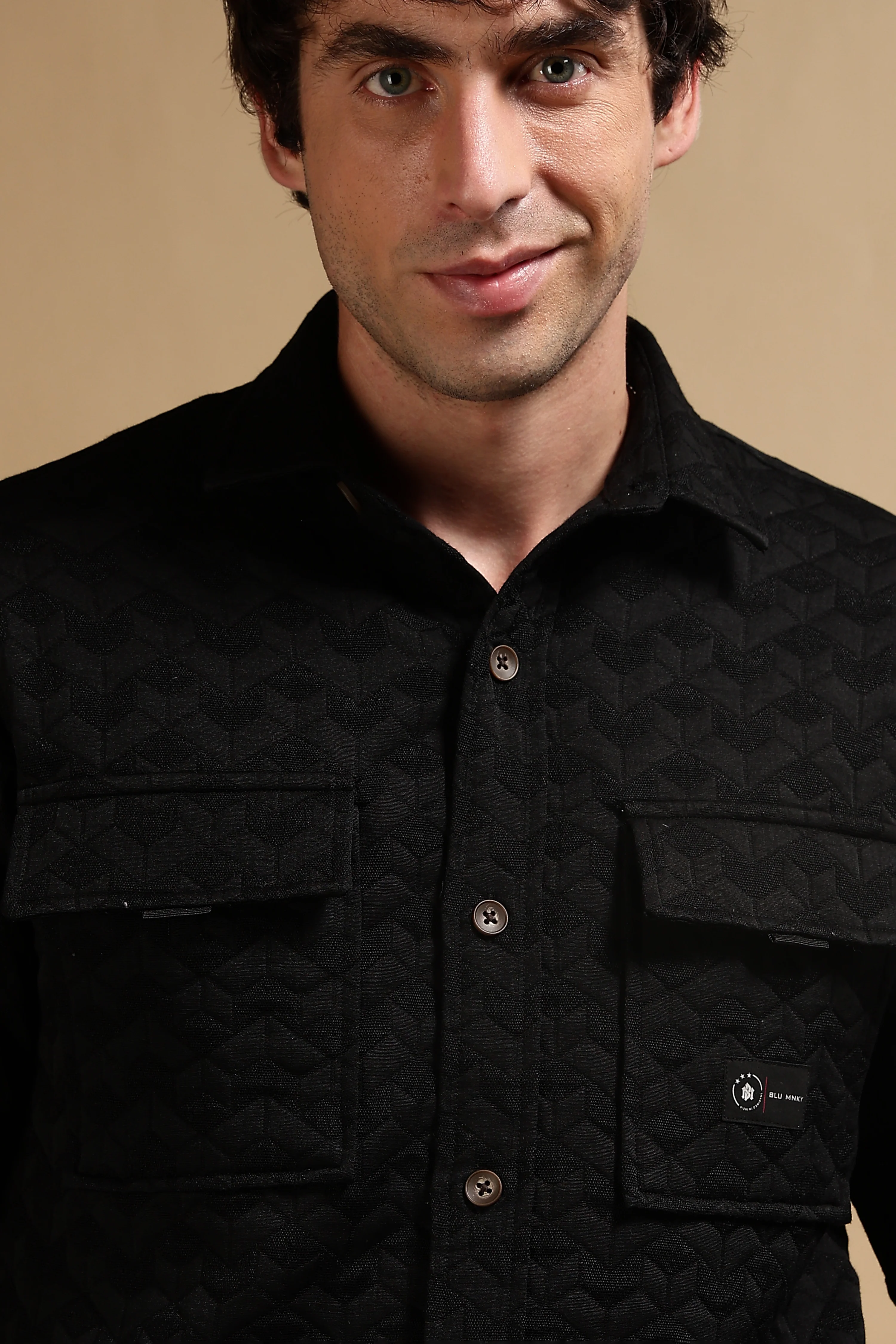 Men Black Casual Shacket - Image 8