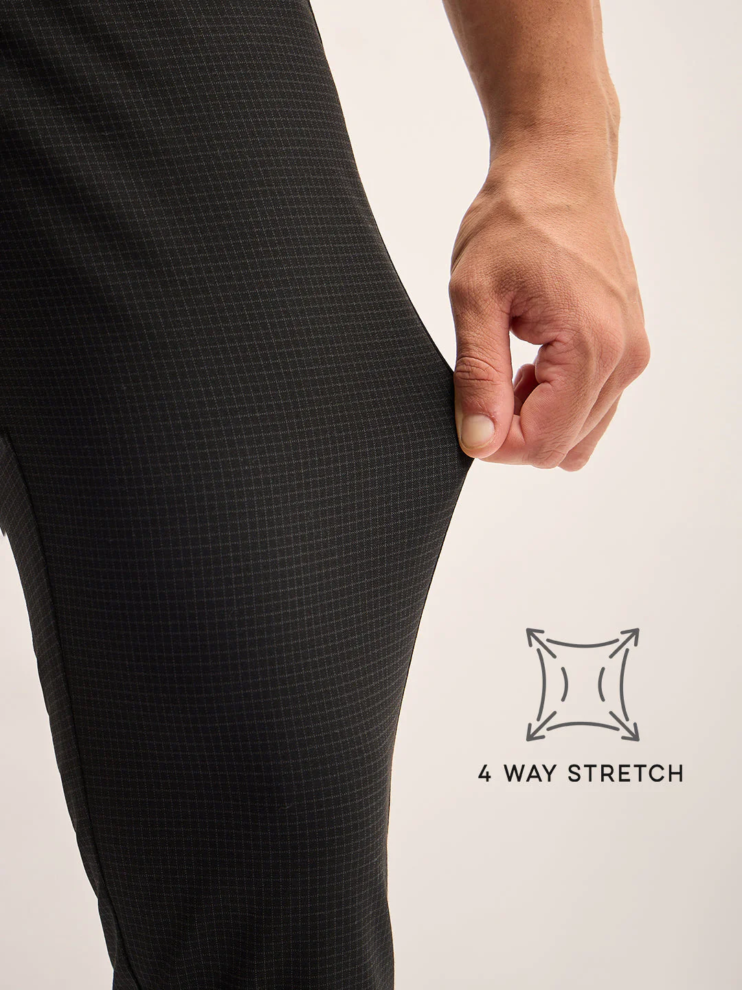 Men Black Checked 4 Way Stretch Formal Trouser - Image 5