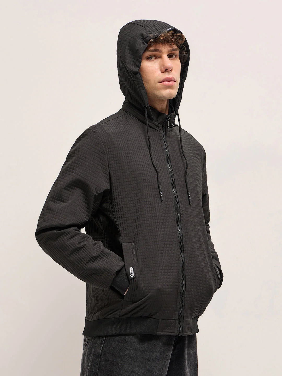 Men Black Checked Jacket - Image 3