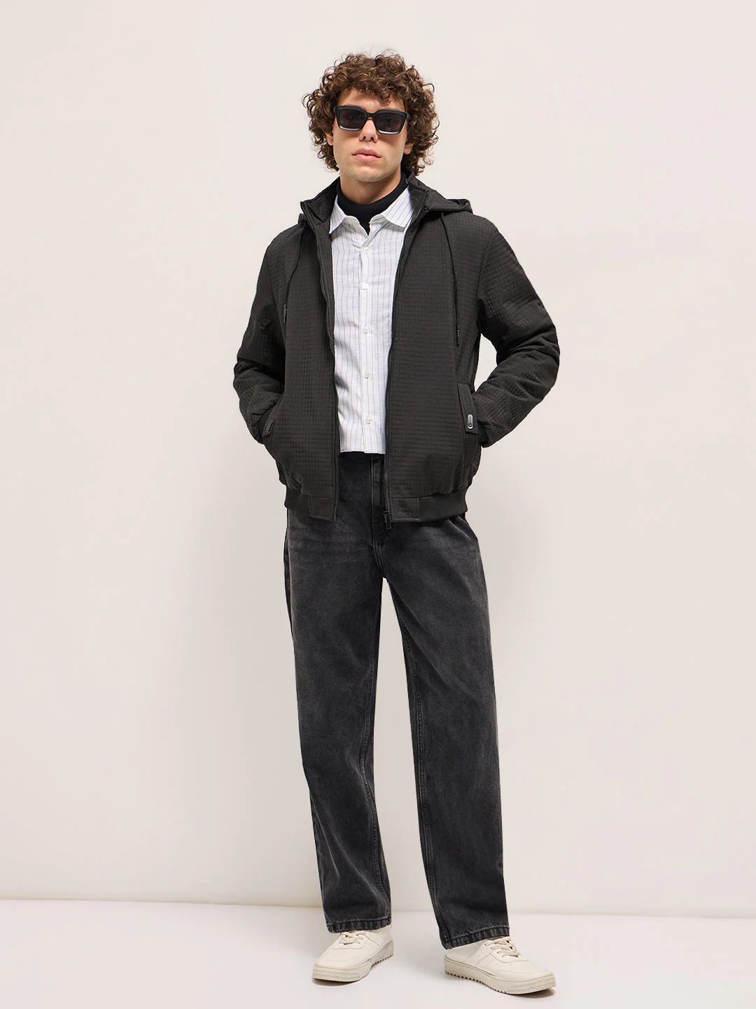 Men Black Checked Jacket - Image 4