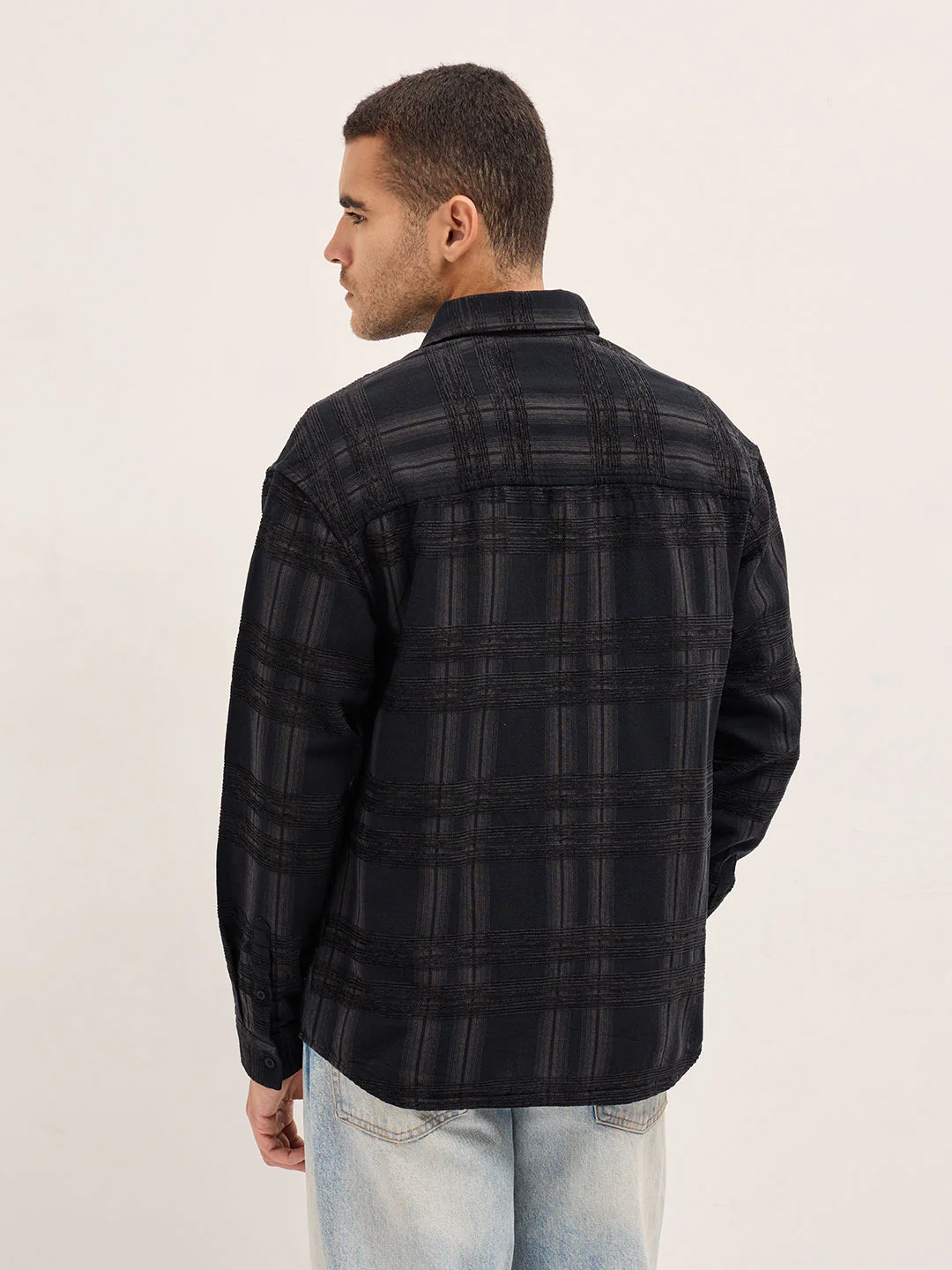 Men Black Checked Relax Fit Overshirt - Image 2