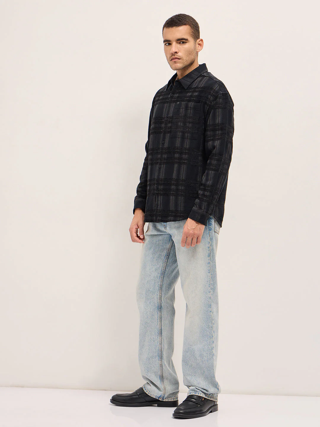 Men Black Checked Relax Fit Overshirt - Image 3