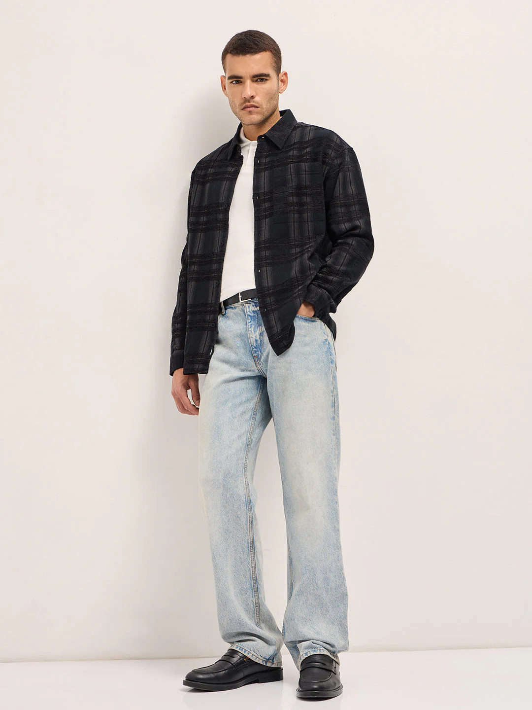 Men Black Checked Relax Fit Overshirt - Image 4