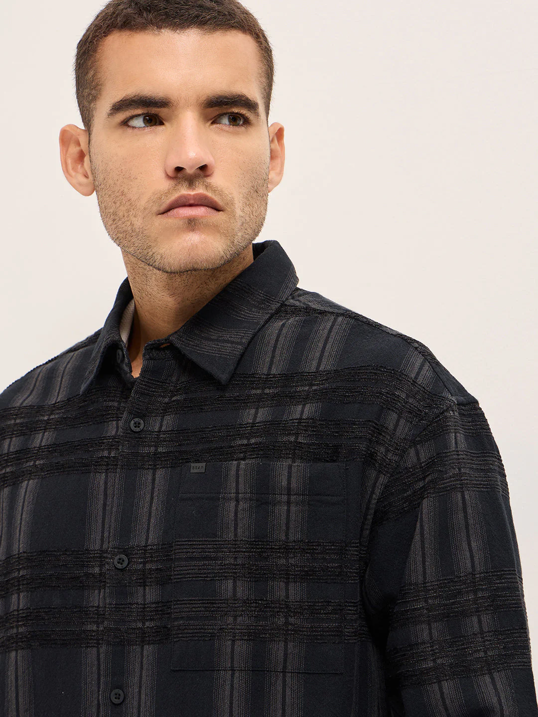 Men Black Checked Relax Fit Overshirt - Image 5