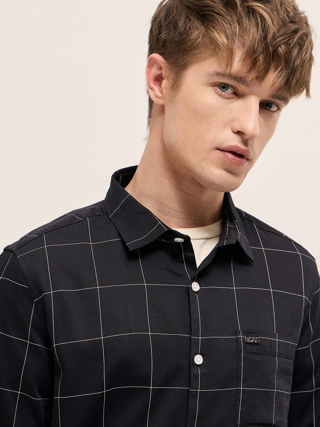Men Black Checked Slim Fit Casual Shirt - Image 5