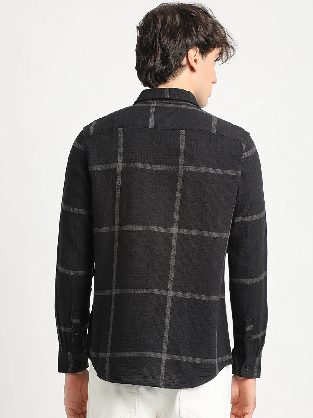Men Black Checked Slim Fit Cotton Casual Shirt - Image 4