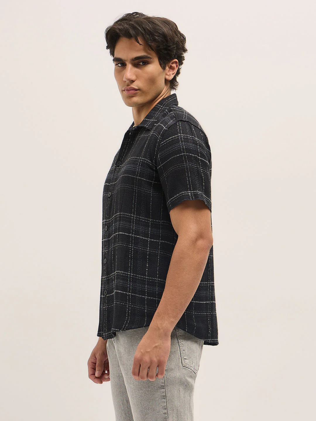 Men Black Checkered Regular Fit Casual Shirt - Image 3
