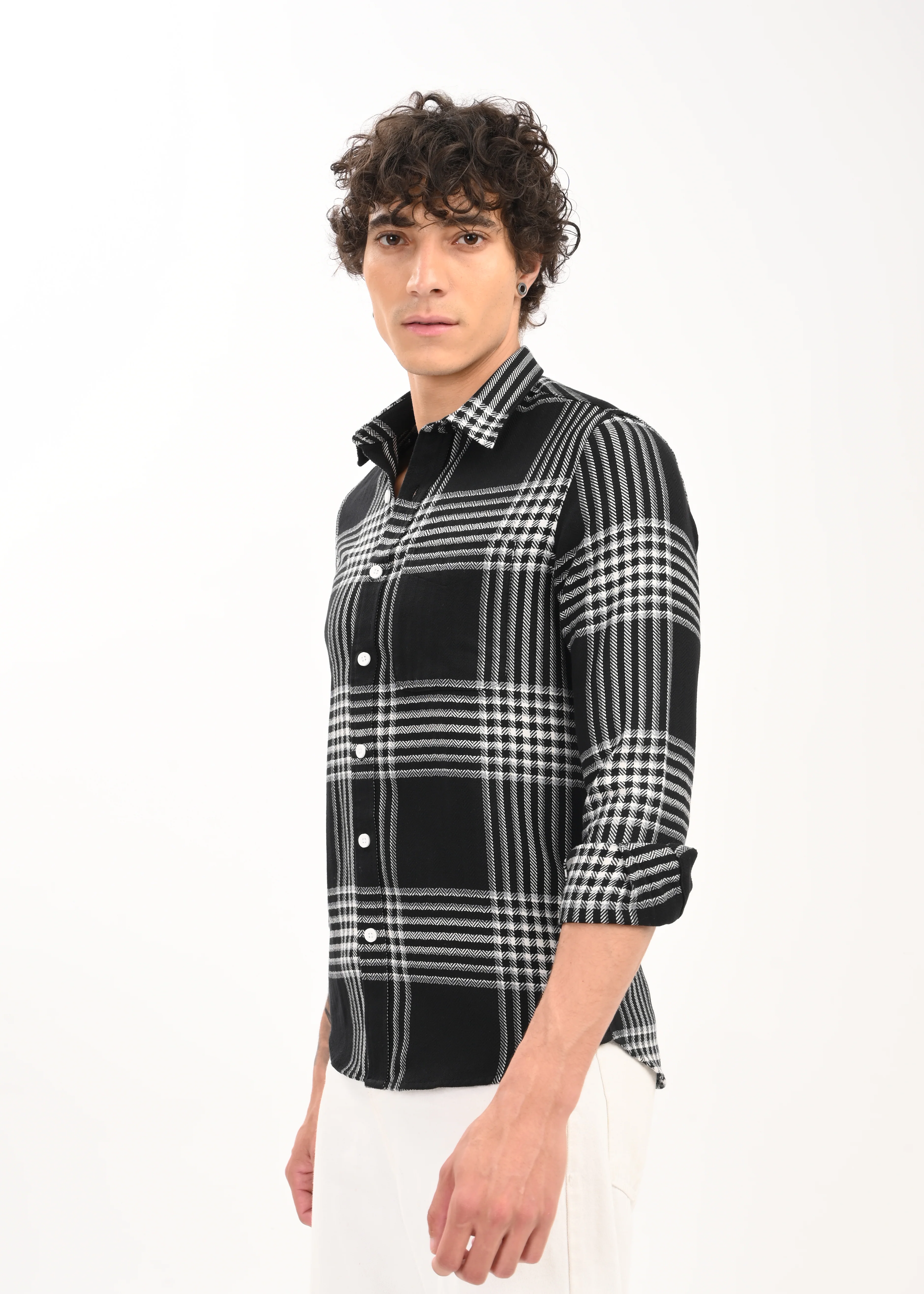 Men Black Classic Bold Checked Shirt - Image 3