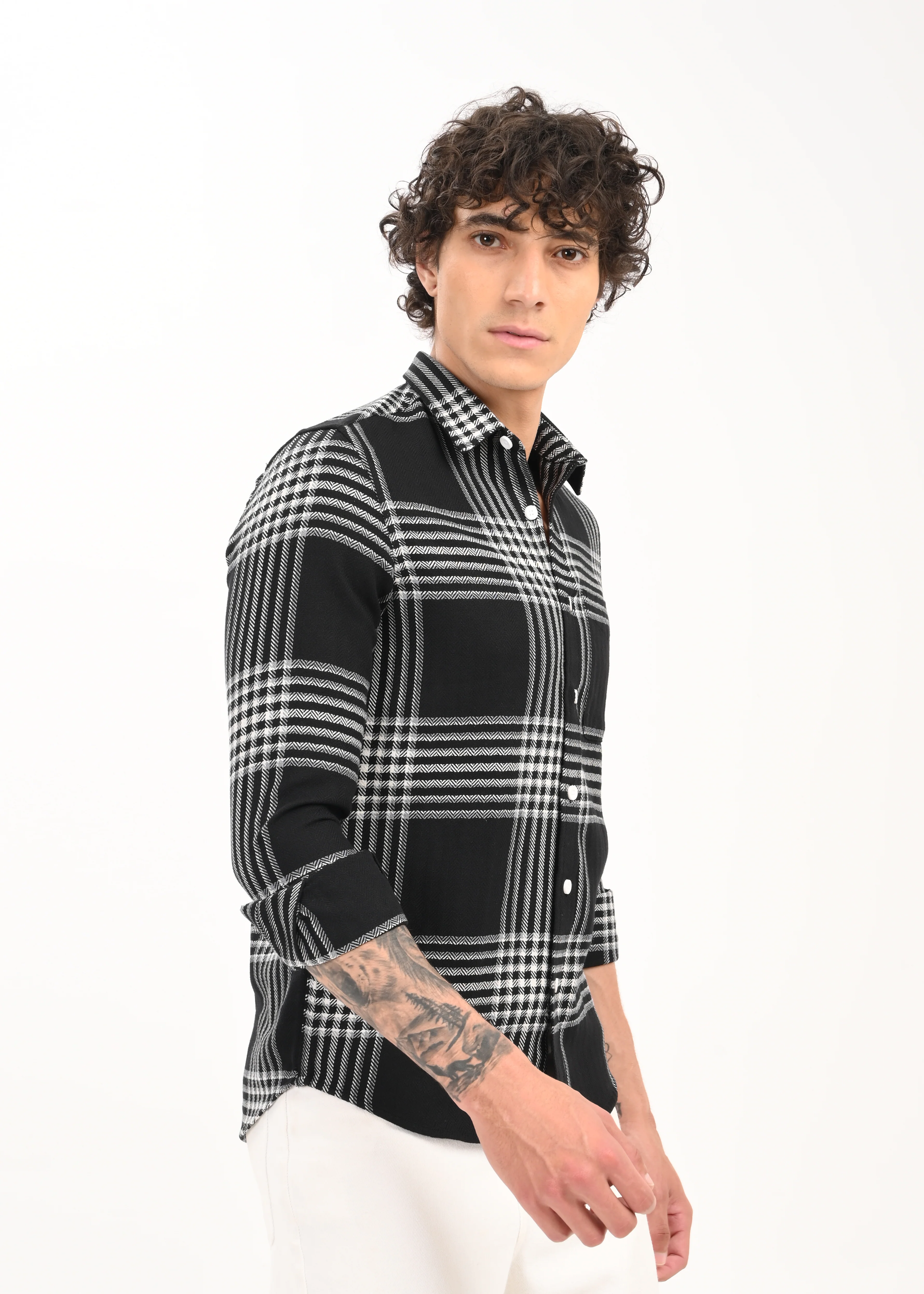 Men Black Classic Bold Checked Shirt - Image 4