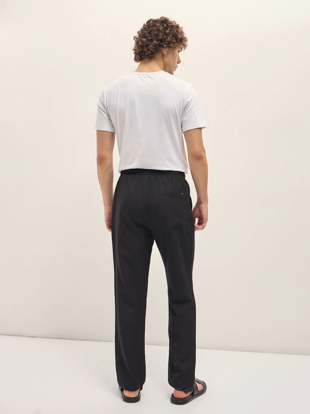 Men Black Classic Korean-Inspired Elastic Waist Casual Trouser - Image 2