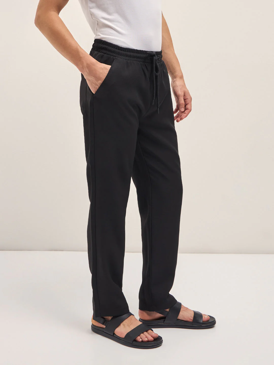 Men Black Classic Korean-Inspired Elastic Waist Casual Trouser - Image 3