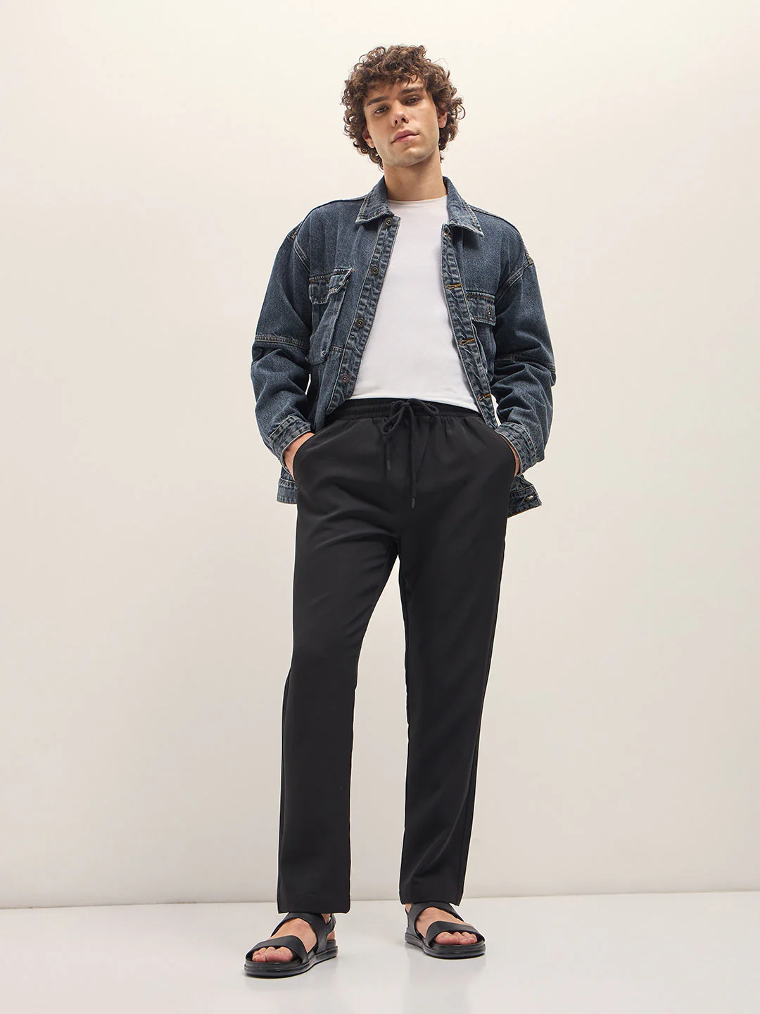 Men Black Classic Korean-Inspired Elastic Waist Casual Trouser - Image 4