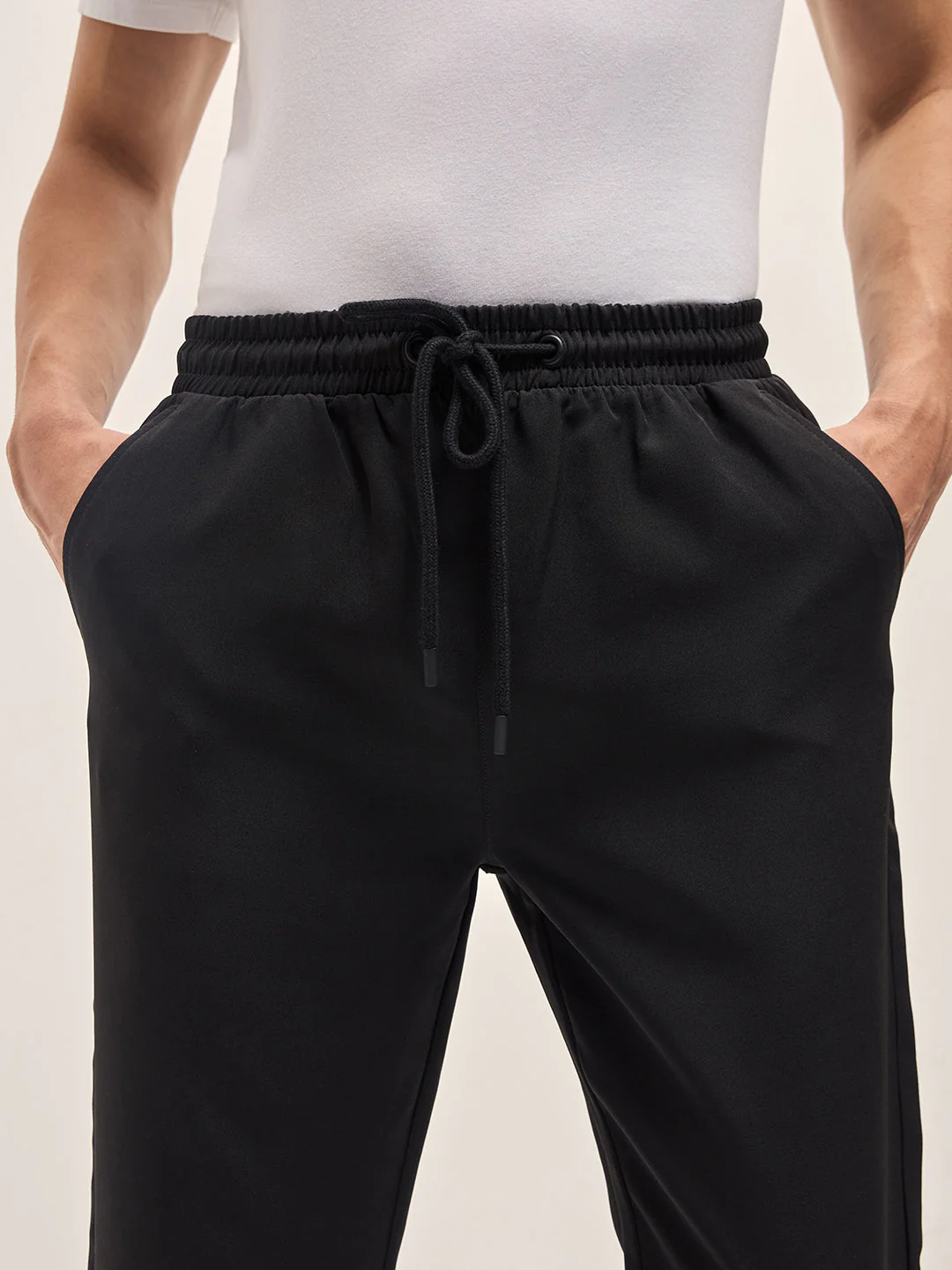 Men Black Classic Korean-Inspired Elastic Waist Casual Trouser - Image 5
