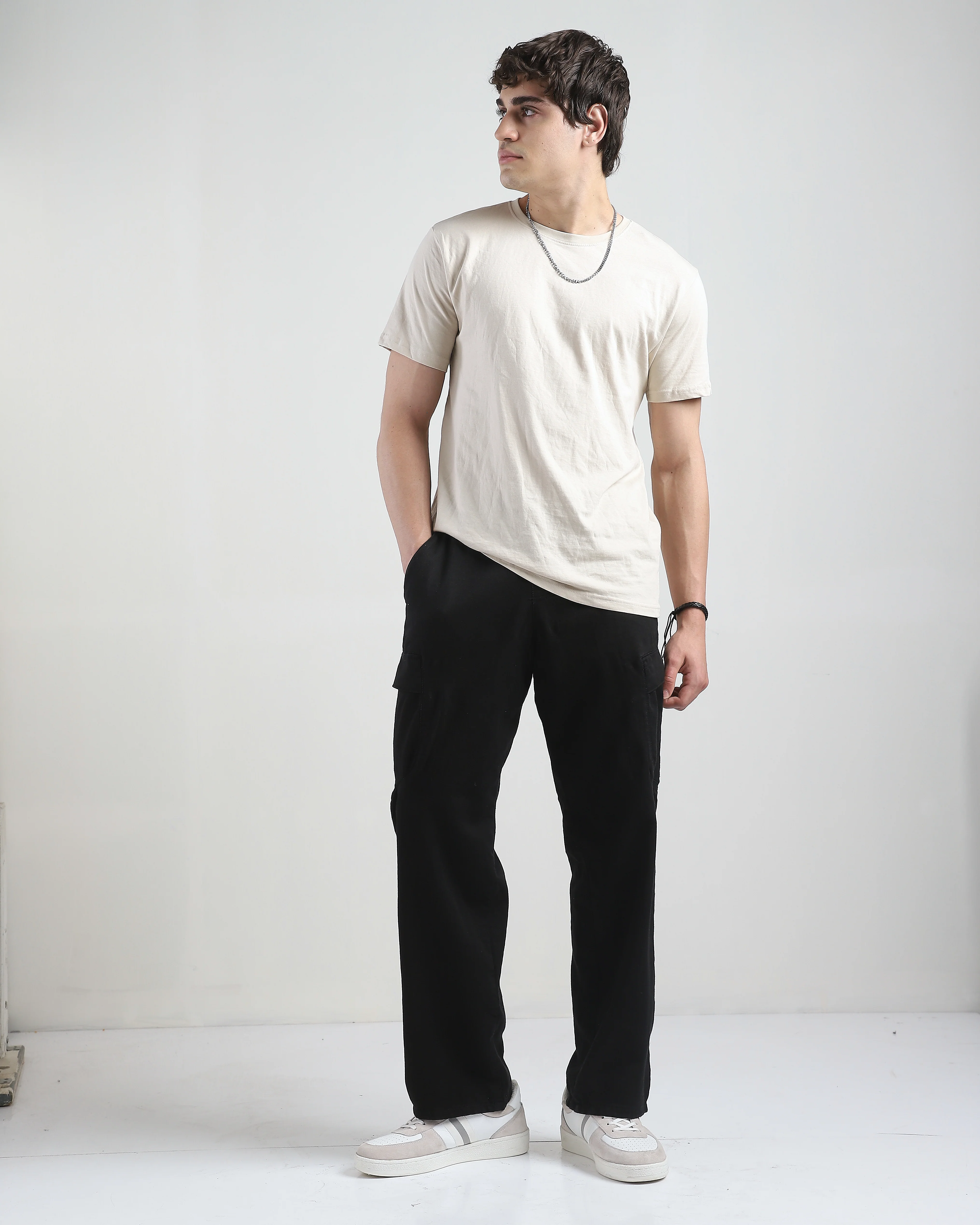 Men Black Cargo Pants with 6 Pockets - Image 2