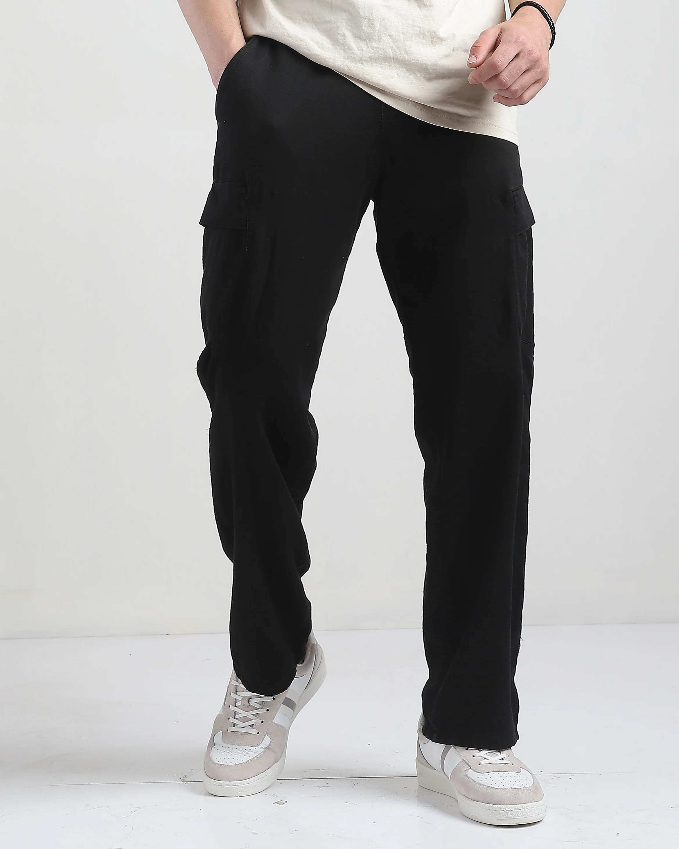 Men Black Cargo Pants with 6 Pockets - Image 3