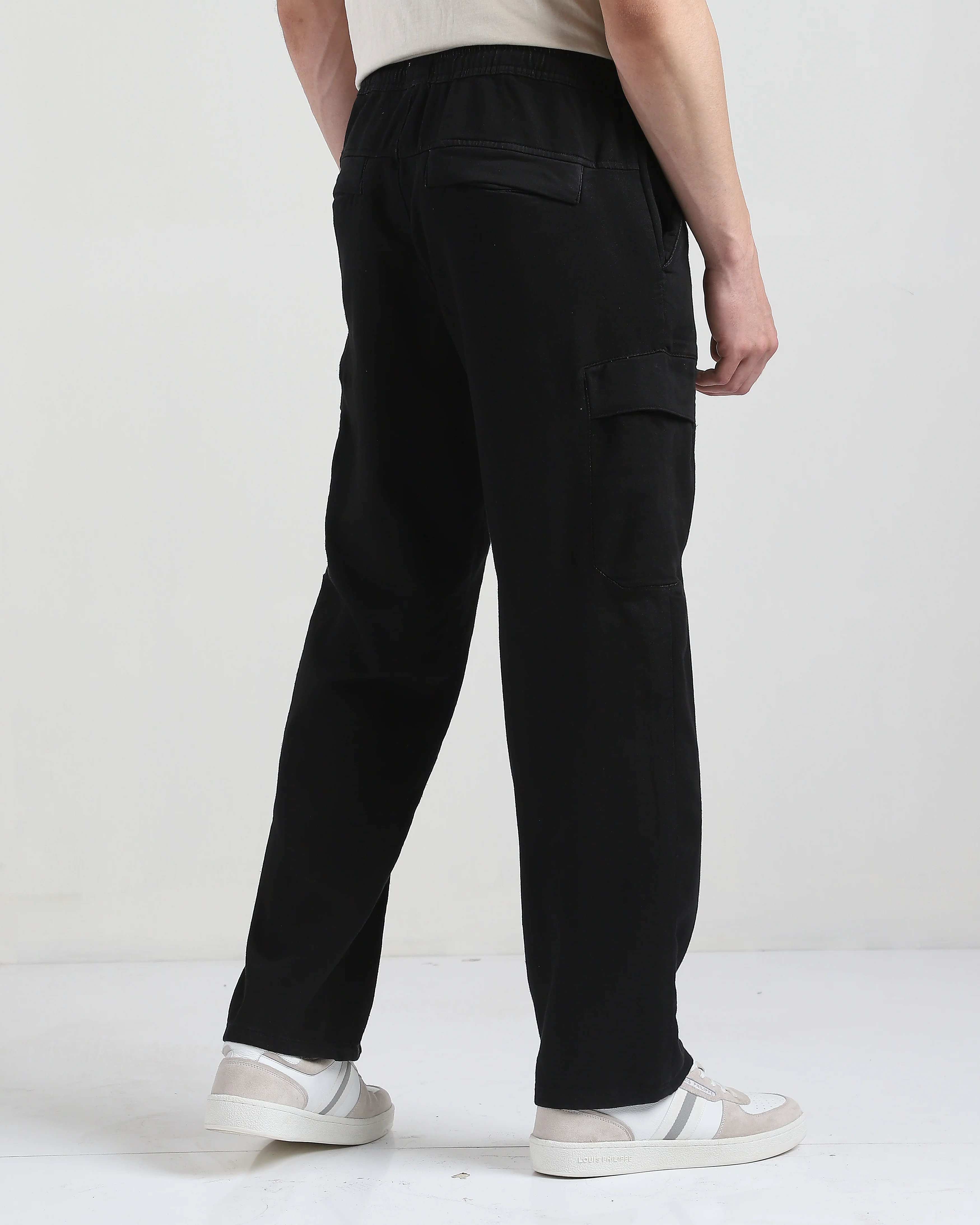 Men Black Cargo Pants with 6 Pockets - Image 4