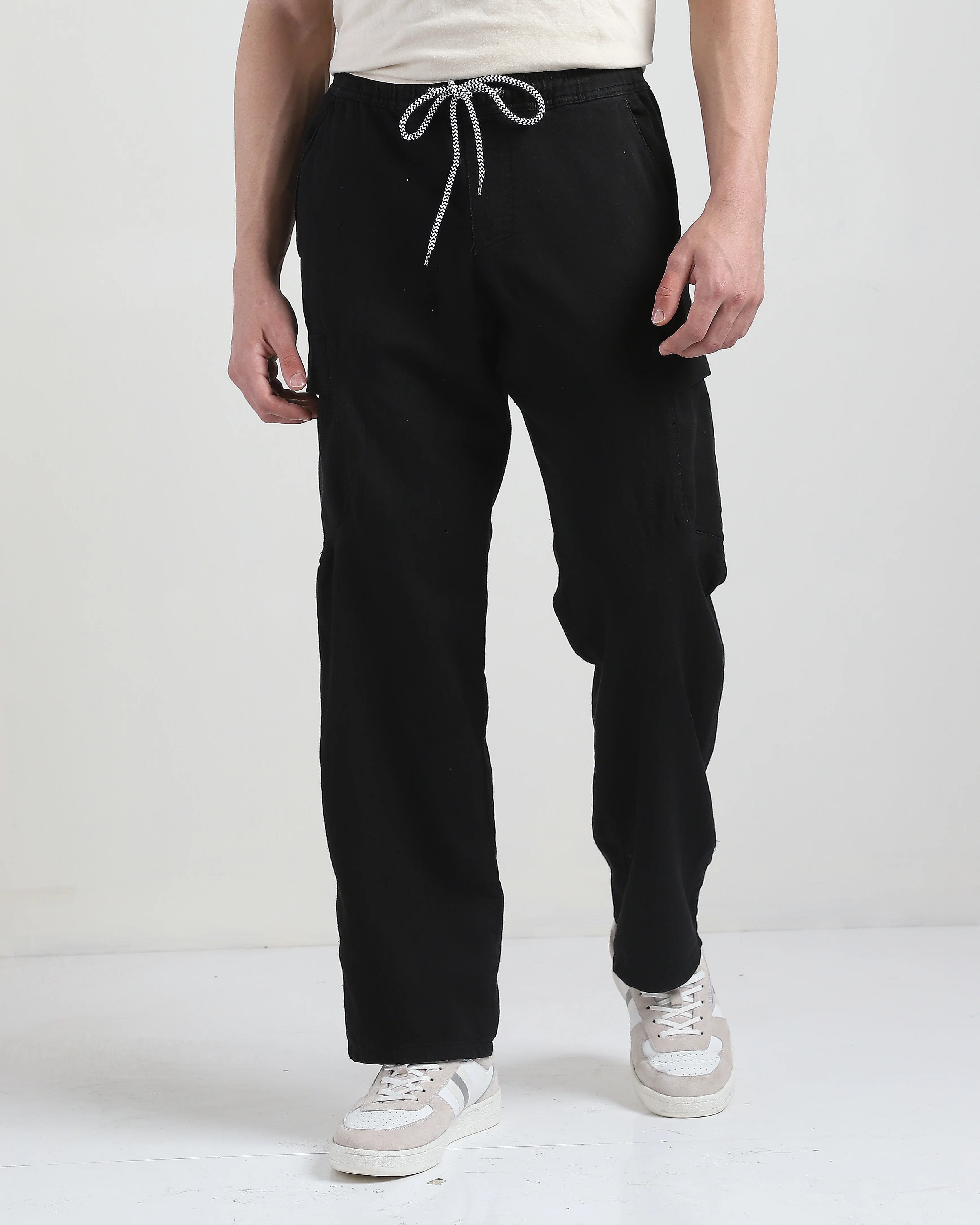 Men Black Cargo Pants with 6 Pockets - Image 5