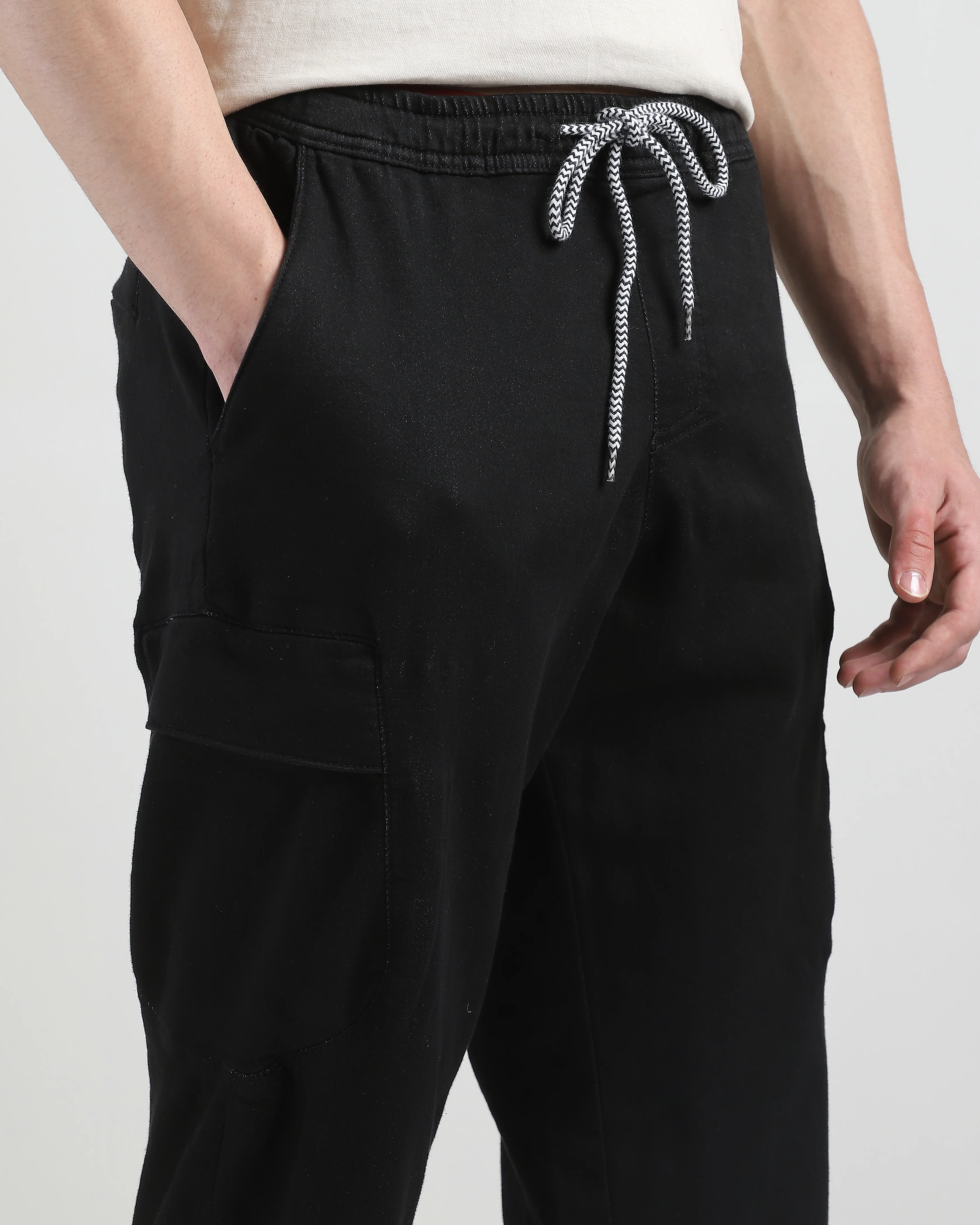 Men Black Cargo Pants with 6 Pockets - Image 6