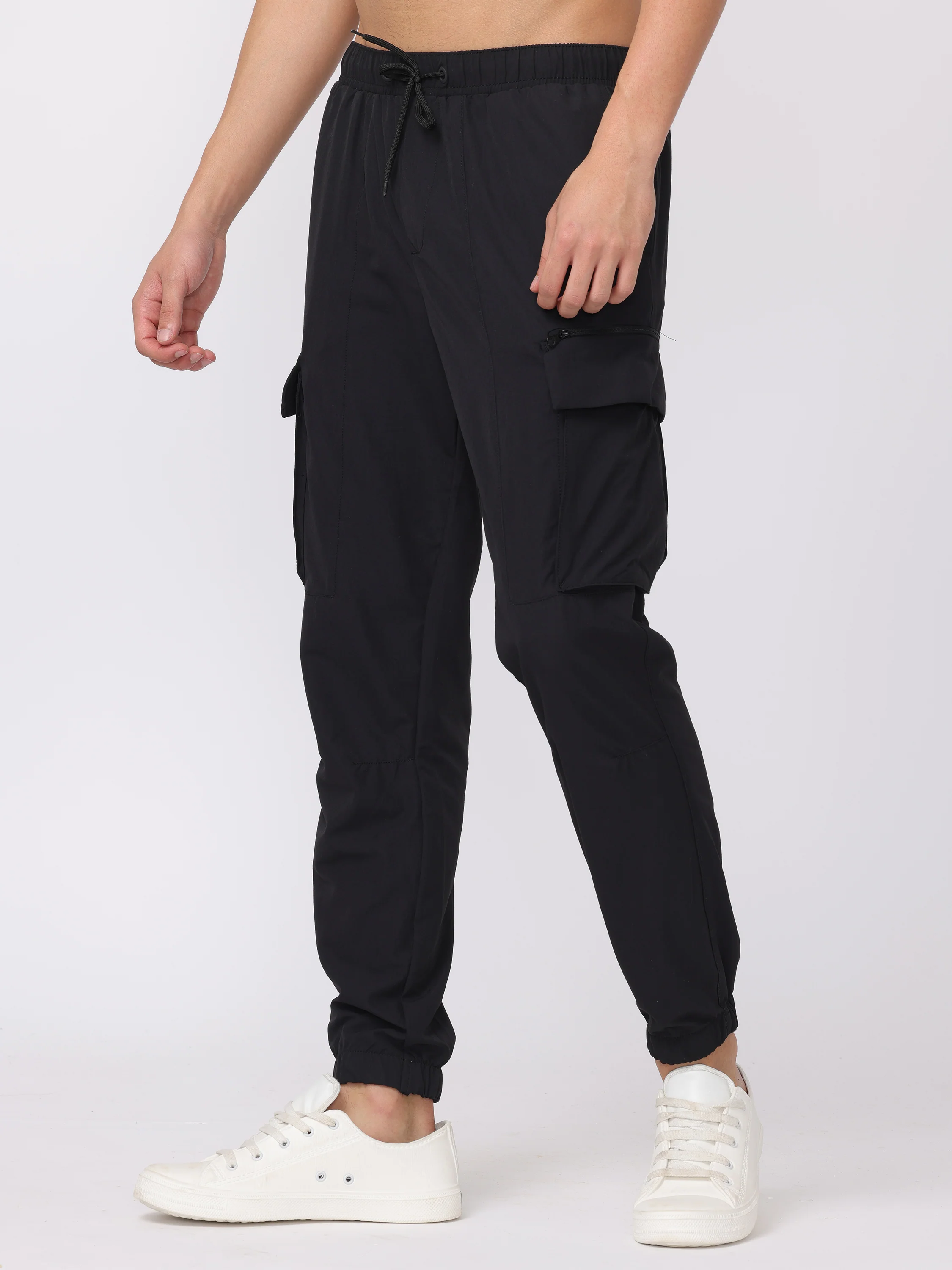 Men Black Comfort Fit Parachute Joggers - Image 3