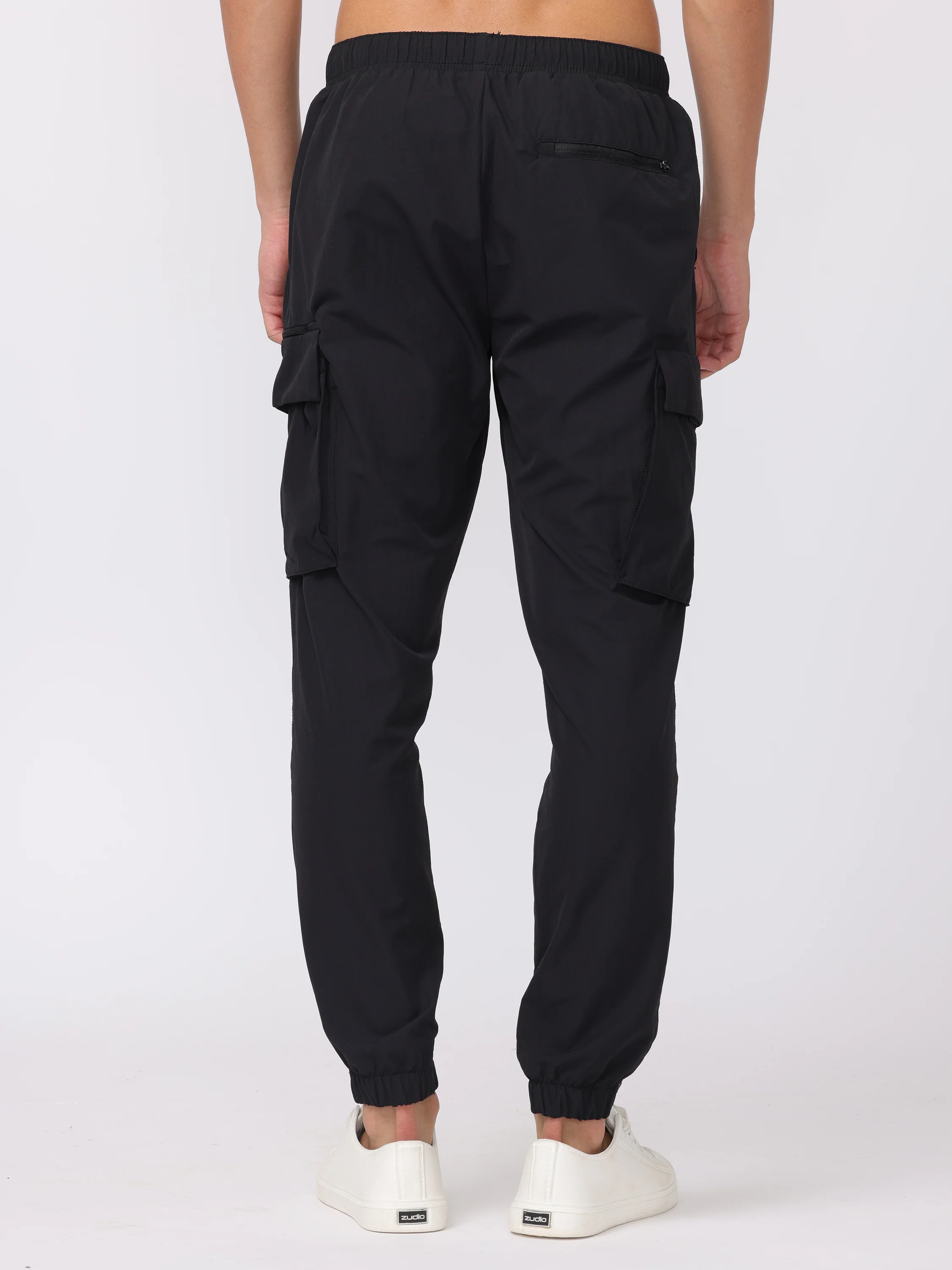 Men Black Comfort Fit Parachute Joggers - Image 4