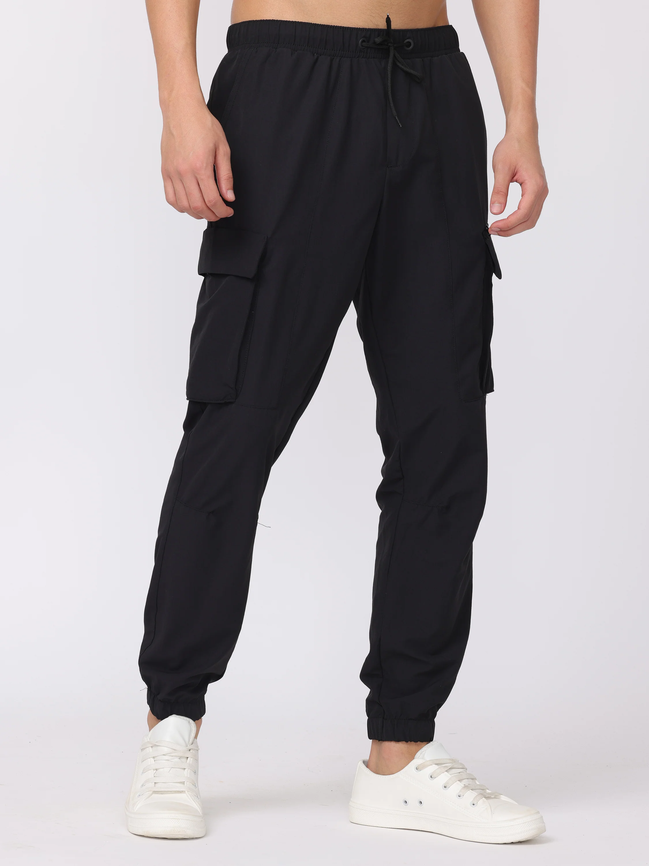 Men Black Comfort Fit Parachute Joggers - Image 5