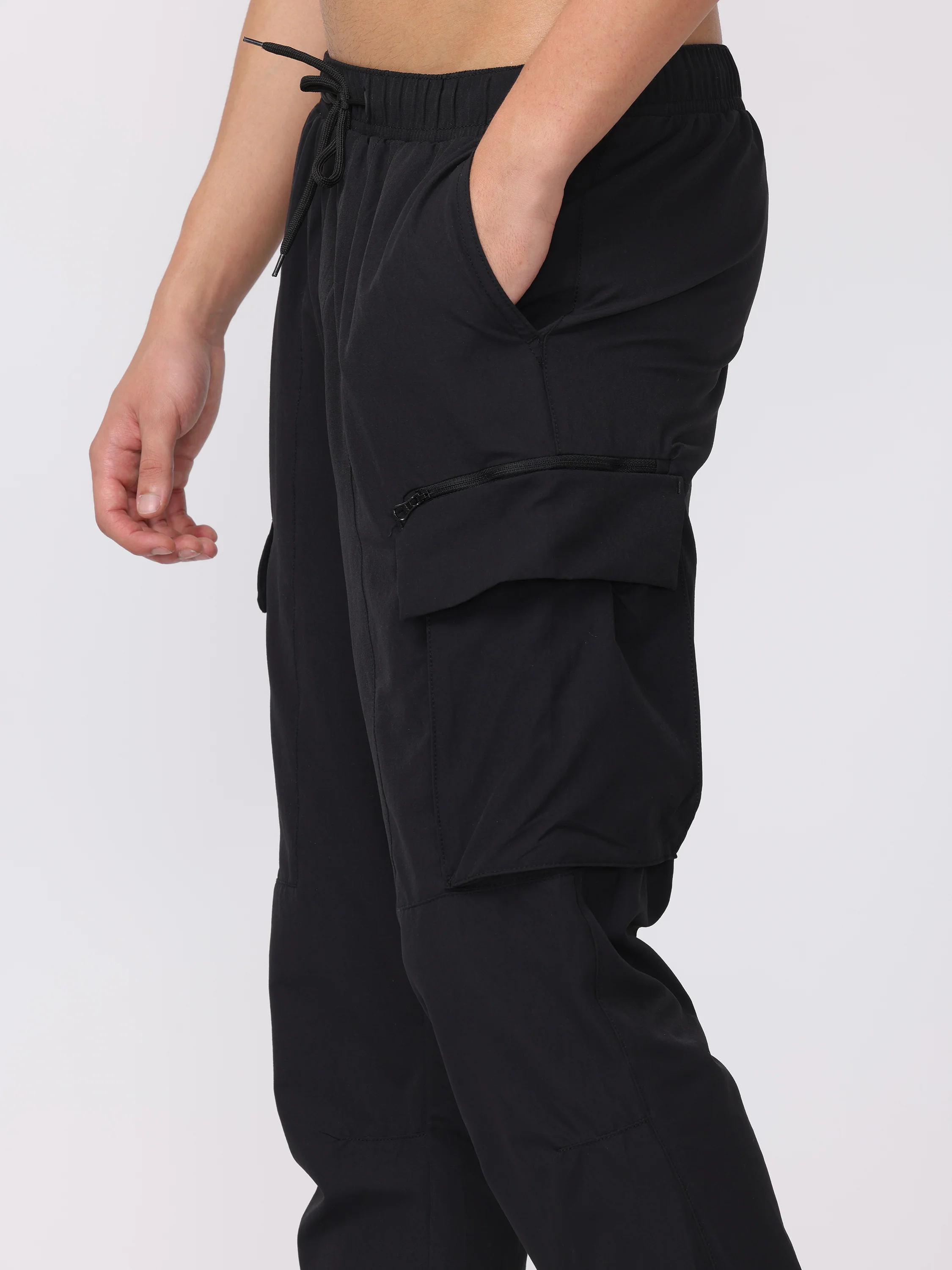 Men Black Comfort Fit Parachute Joggers - Image 6