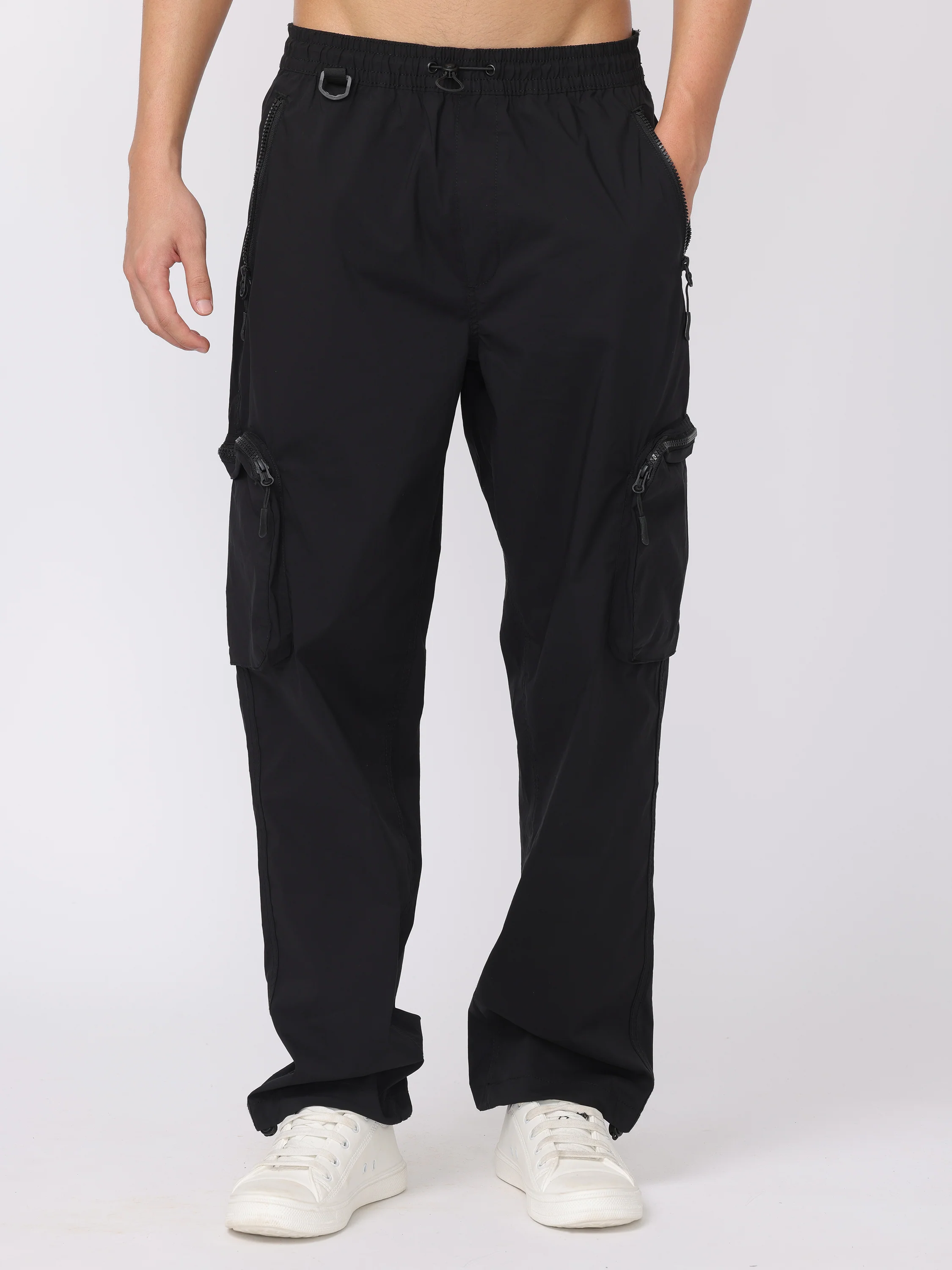 Men Black Comfort Fit Parachute Joggers - Image 4