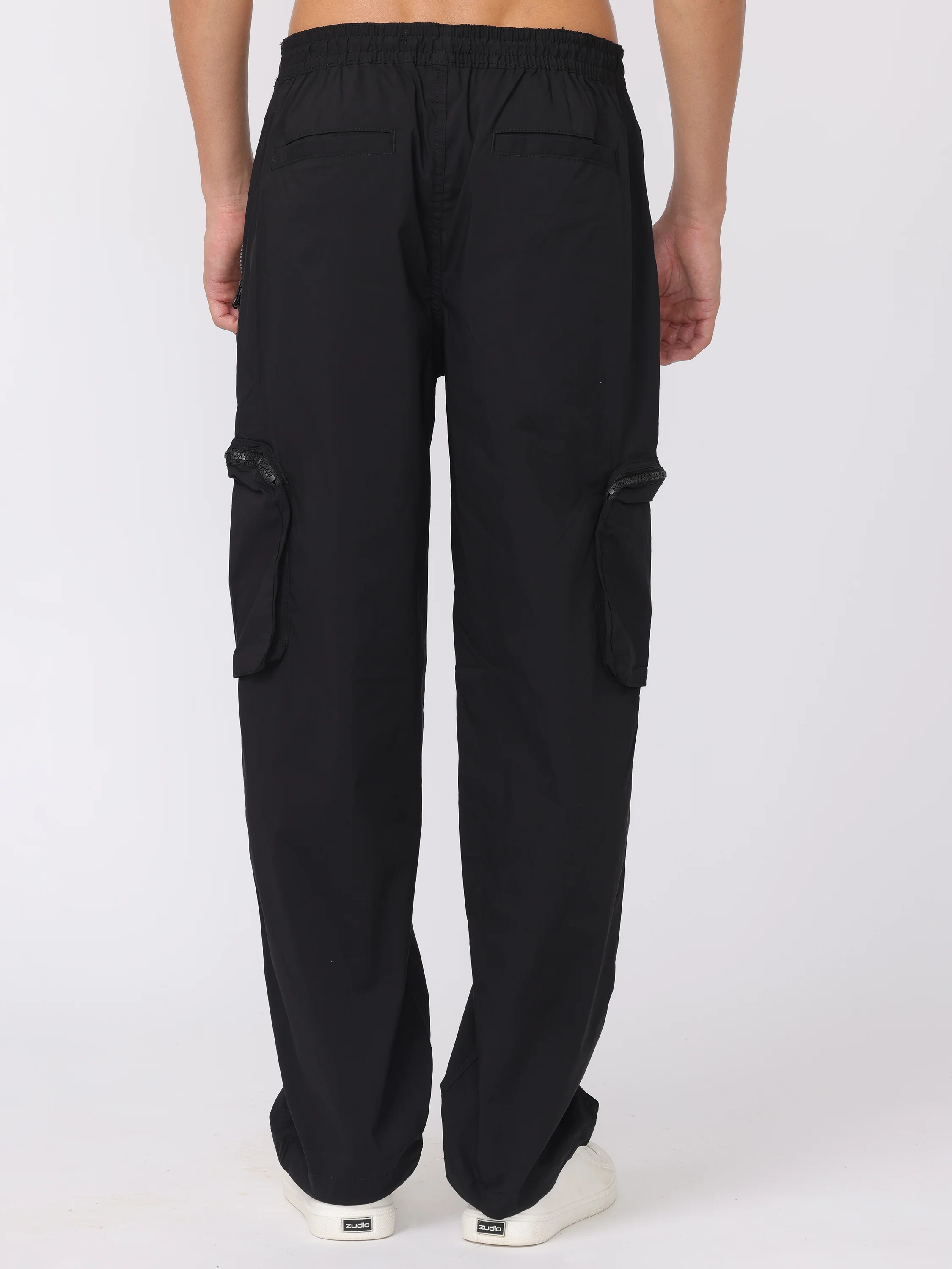 Men Black Comfort Fit Parachute Joggers - Image 5
